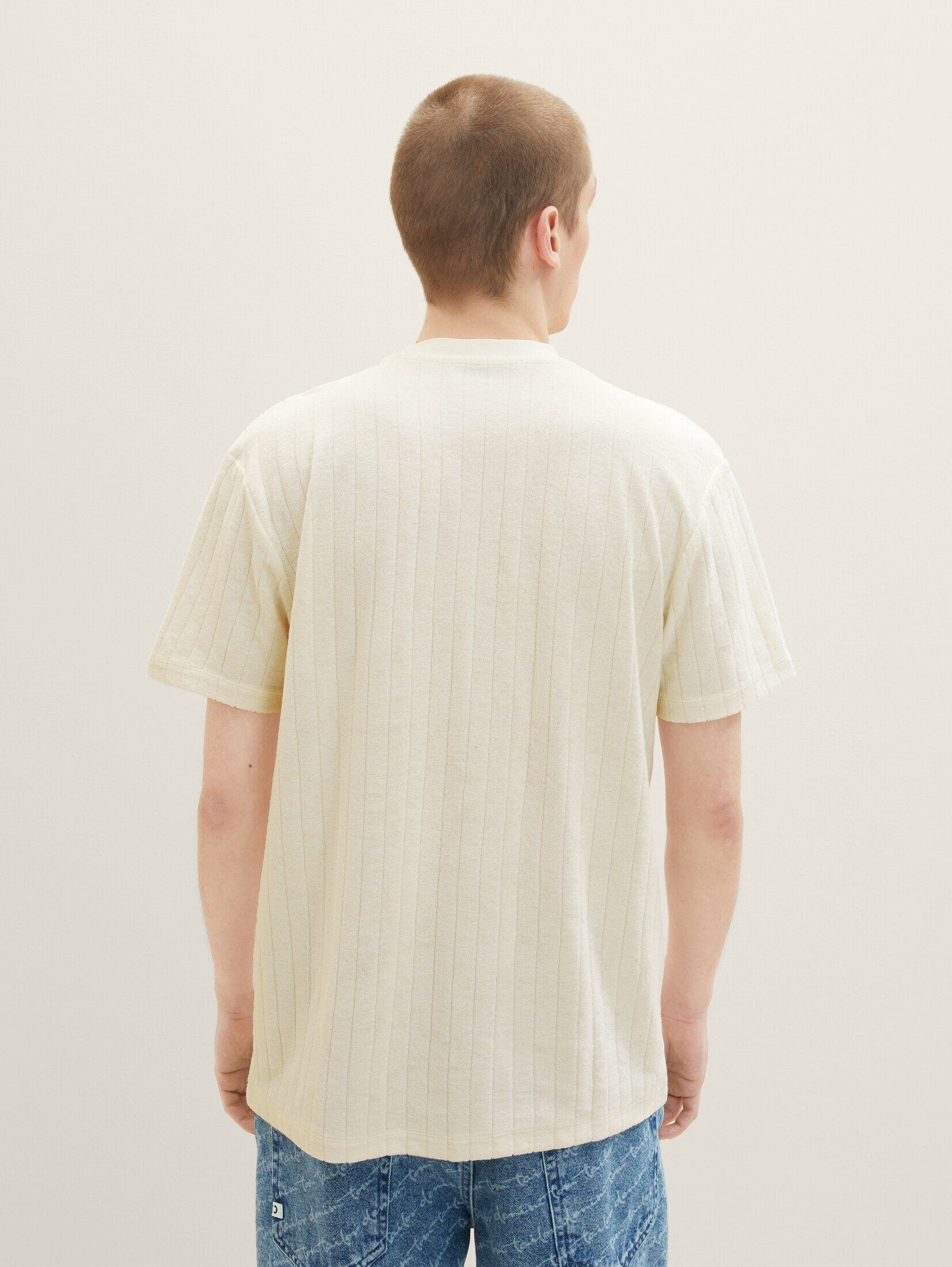 Basic T-Shirt stripe Denim T-Shirt TOM aus TAILOR jacquard towelling Frottee