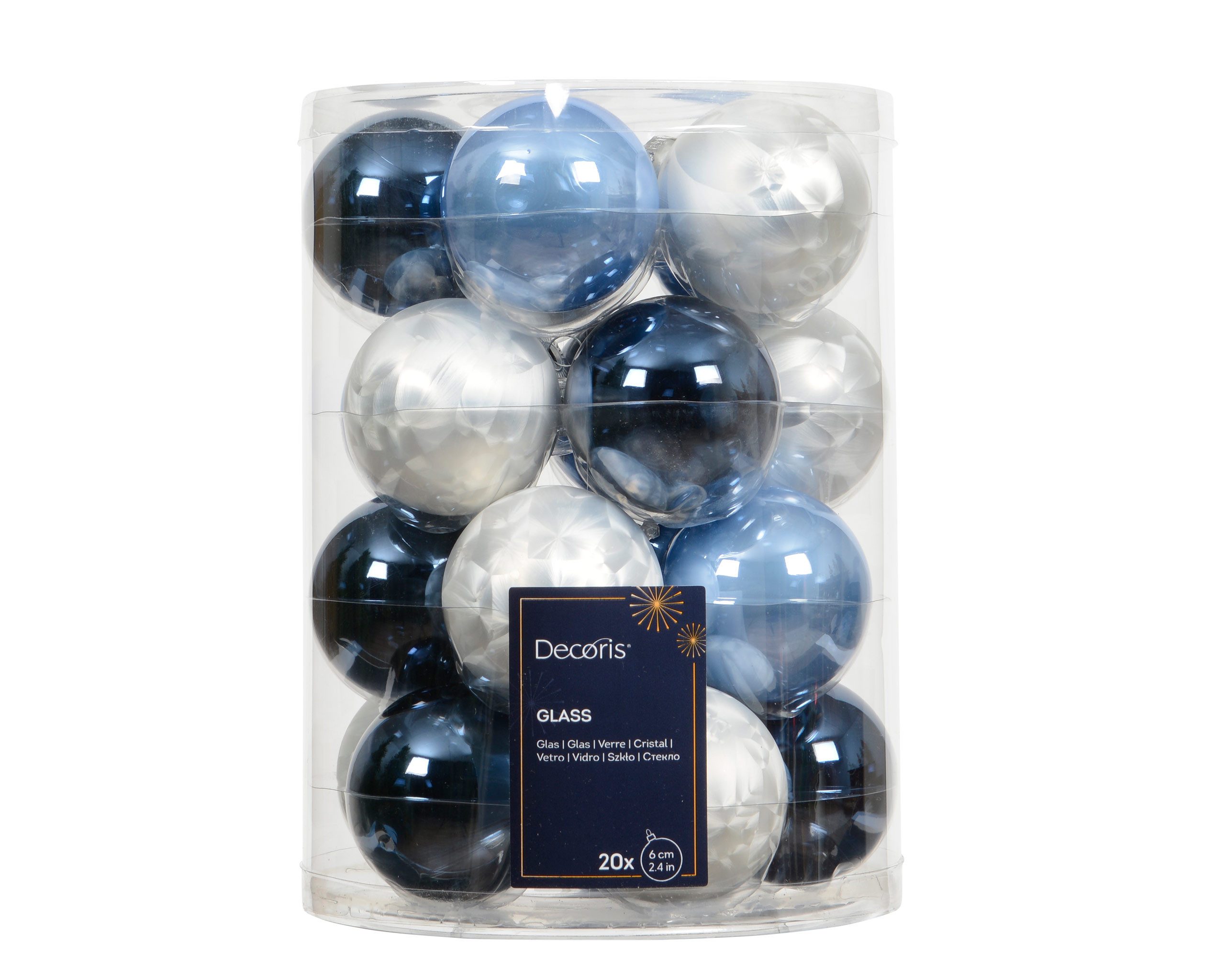Kaemingk Weihnachtsbaumkugel, Weihnachtskugeln Glas 6cm x 20 Stück - Blau / Weiß Mix