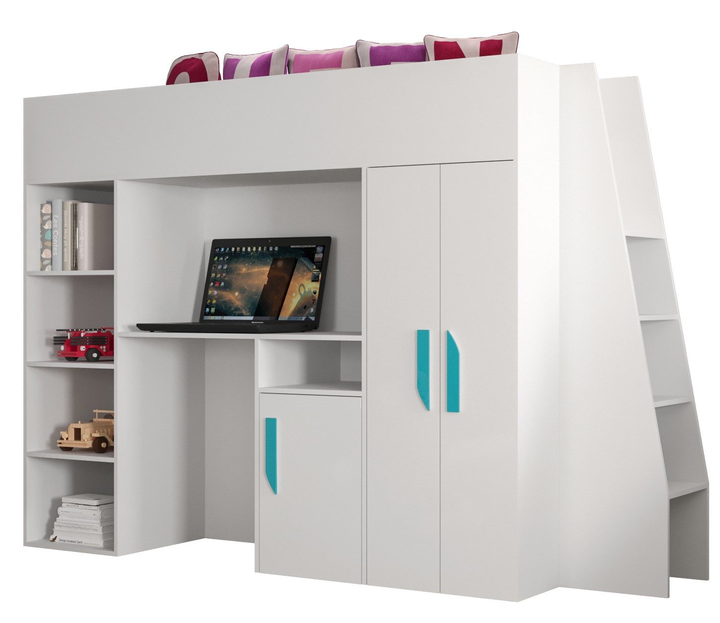 ABIKS MÖBEL Hochbett PARTY 15 Etagenbett für Jugendliche mit Schreibtisch, Kleiderschrank