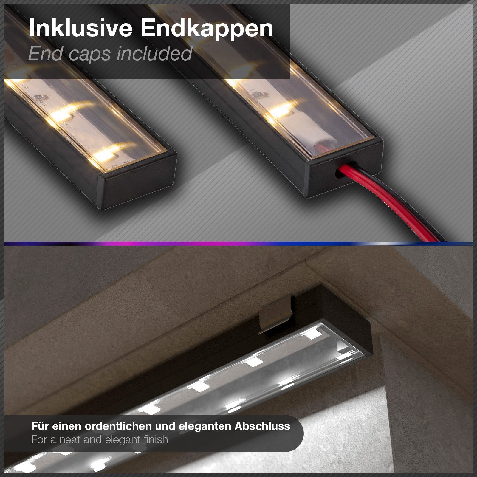 SO-TECH® LED-Stripe-Profil LED Profil-PH1 für breite LED Stripes bis 16 mm, 1m (18x8,5mm) schwarz, klare Abdeckung & Endkappenset – Bild 3 von 5