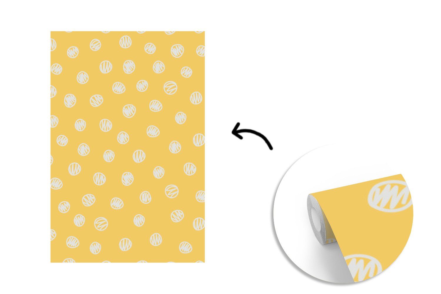 Muster Wandtapete Montagefertig Tupfen Matt, MuchoWow - für (3 St), Wohnzimmer, - Fototapete Gelb, Vinyl bedruckt, Tapete