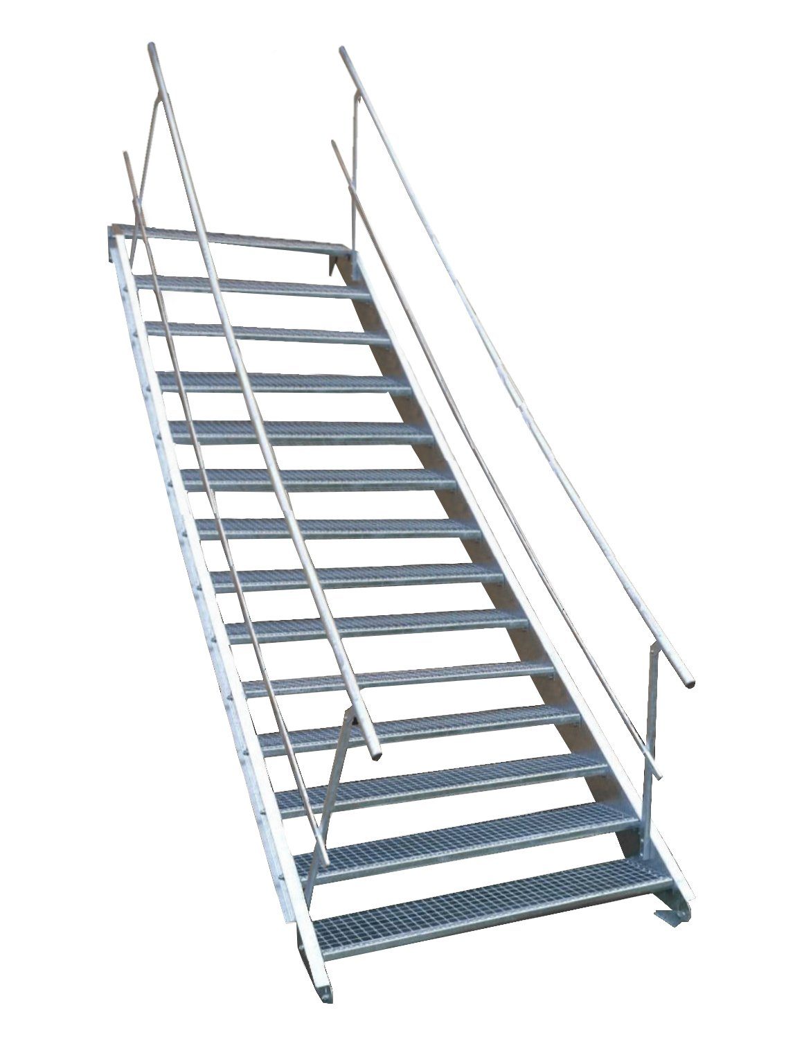SRM Design Außentreppe 14 Stufen Stahltreppe beidseitig. Geländer Breite 80cm Höhe 210-280cm