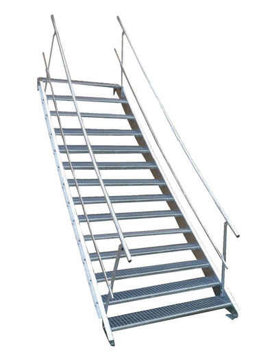 SRM Design Außentreppe 14 Stufen Stahltreppe beidseitig. Geländer Breite 70cm Höhe 210-280cm