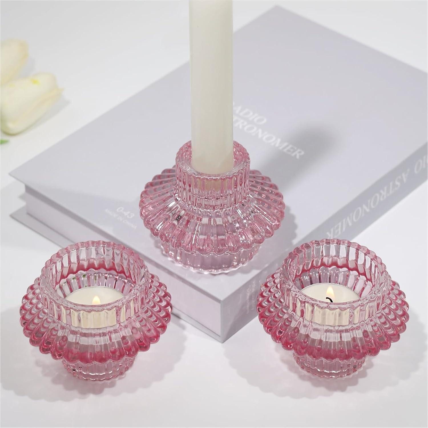 Kerzenständer Kerzenständer Glas 3er Set Kerzenhalter Kerzenleuchter Stabkerzen