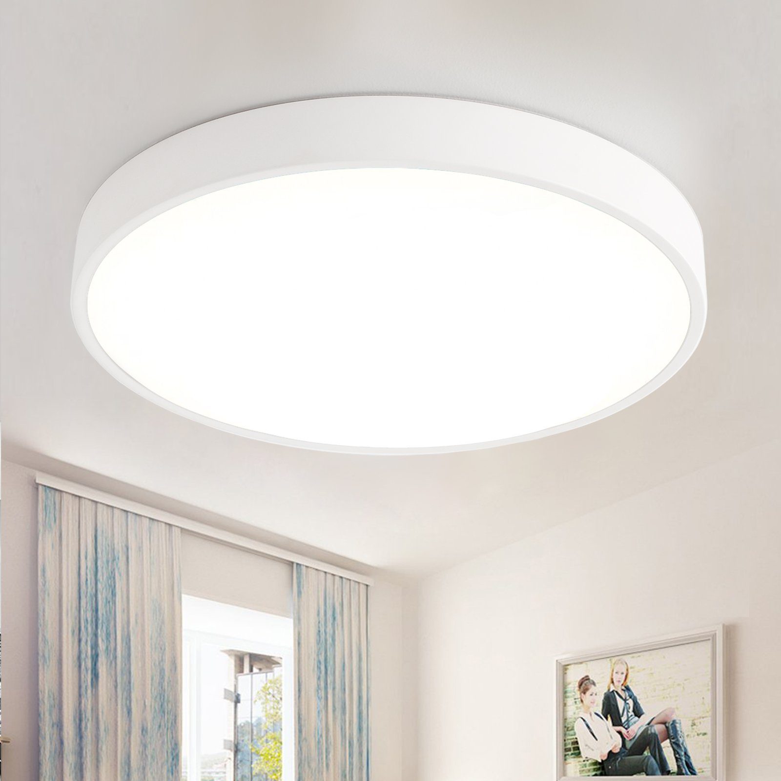 style home LED Deckenleuchte Runde Deckenlampe aus Metall, LED fest integriert, Warmweiß, Leuchte für Wohnzimmer Schlafzimmer Küche Büro, 40x40x4cm, Weiß
