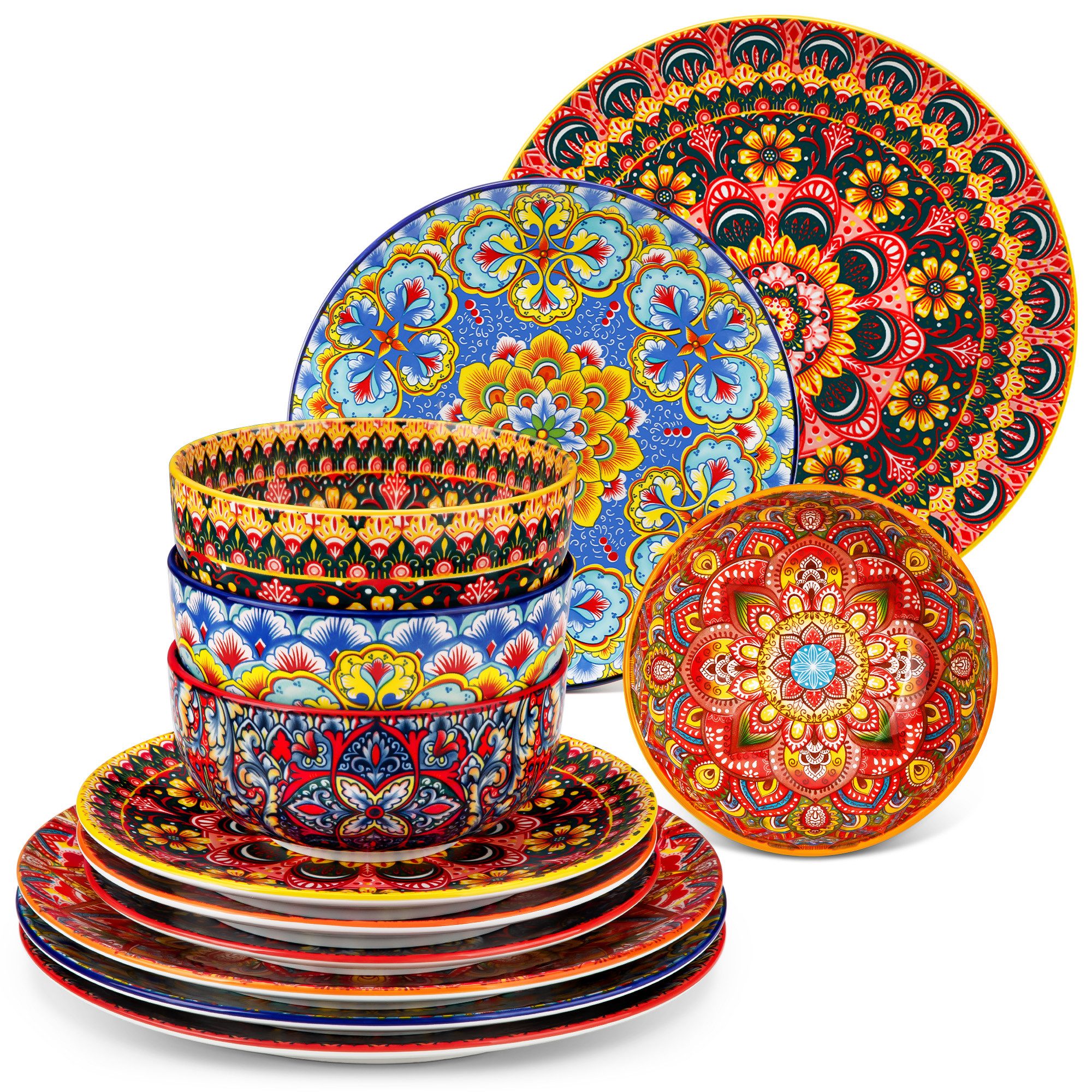vancasso Geschirr-Set Tafelservice, Geschirr-Set LUMI für 6/4, Porzellan, BOHO-Stil (12-tlg), 4 Personen, Porzellan