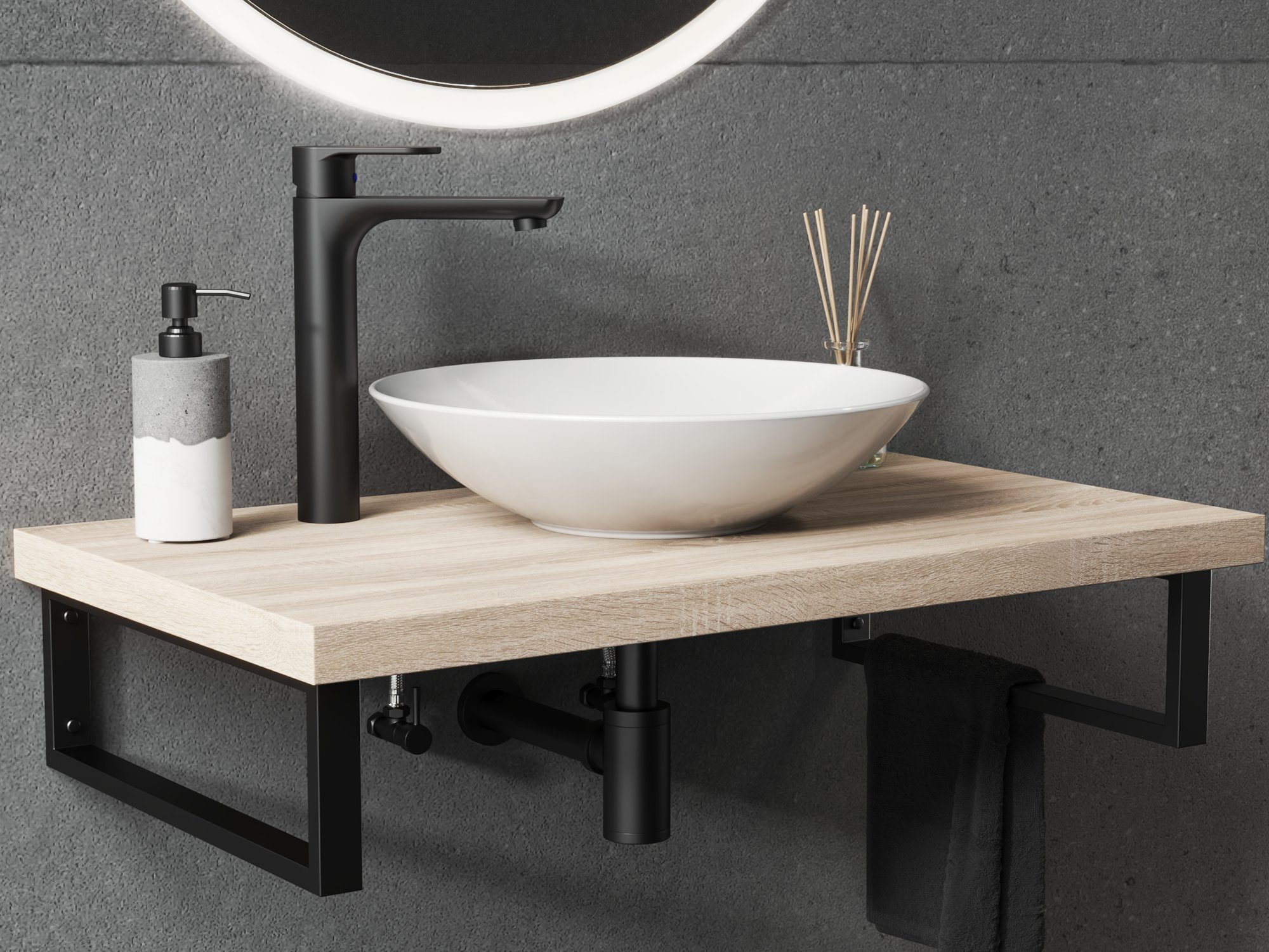 Aqua Bagno Aufsatzwaschbecken Keramik, rund, 40 cm, weiß, Umlaufend glasiert zur freien Positionierung auf der Trägerplatte