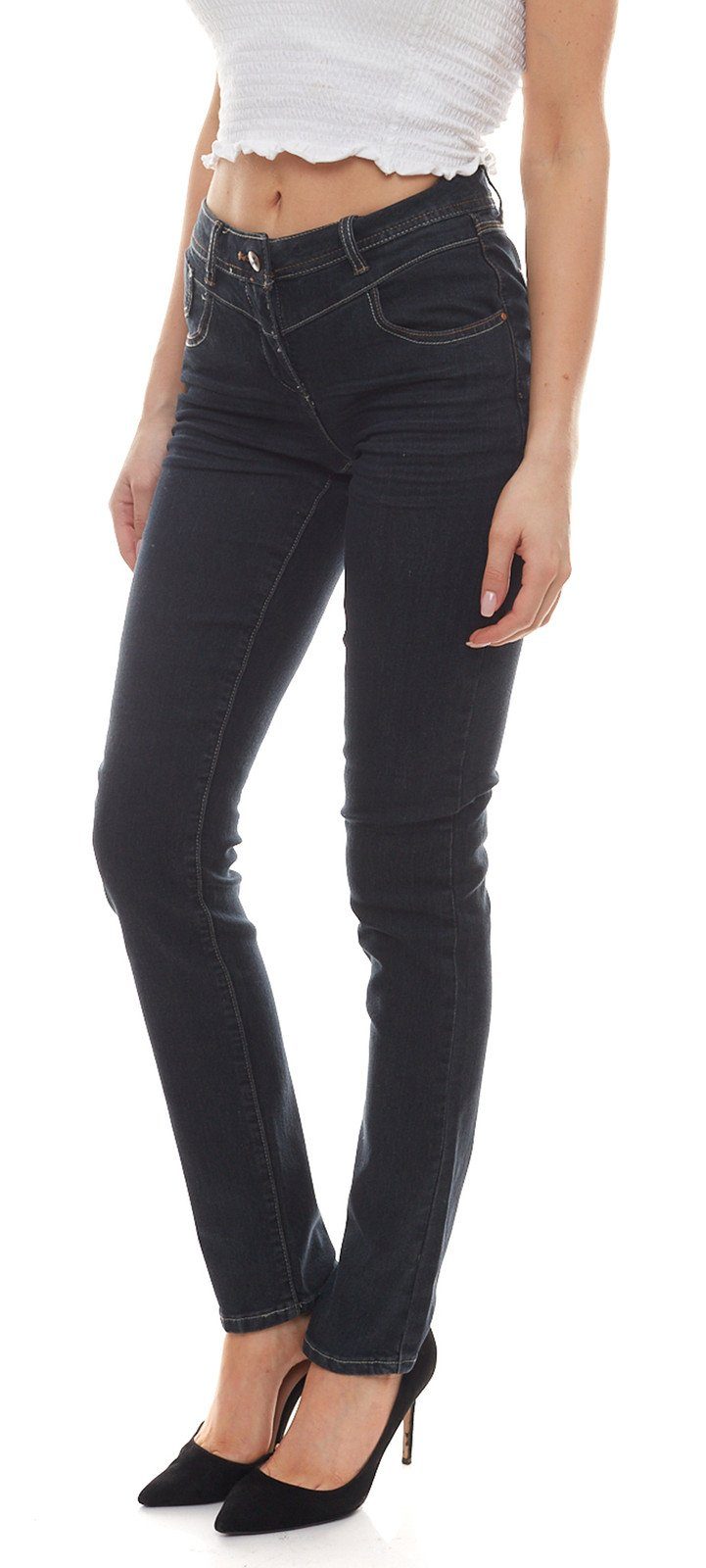Aniston by BAUR Regular-fit-Jeans »Aniston Denim-Hose moderne Damen Jeans  mit Ziernähten und Steppungen Freizeit-Hose Dunkelblau« online kaufen | OTTO