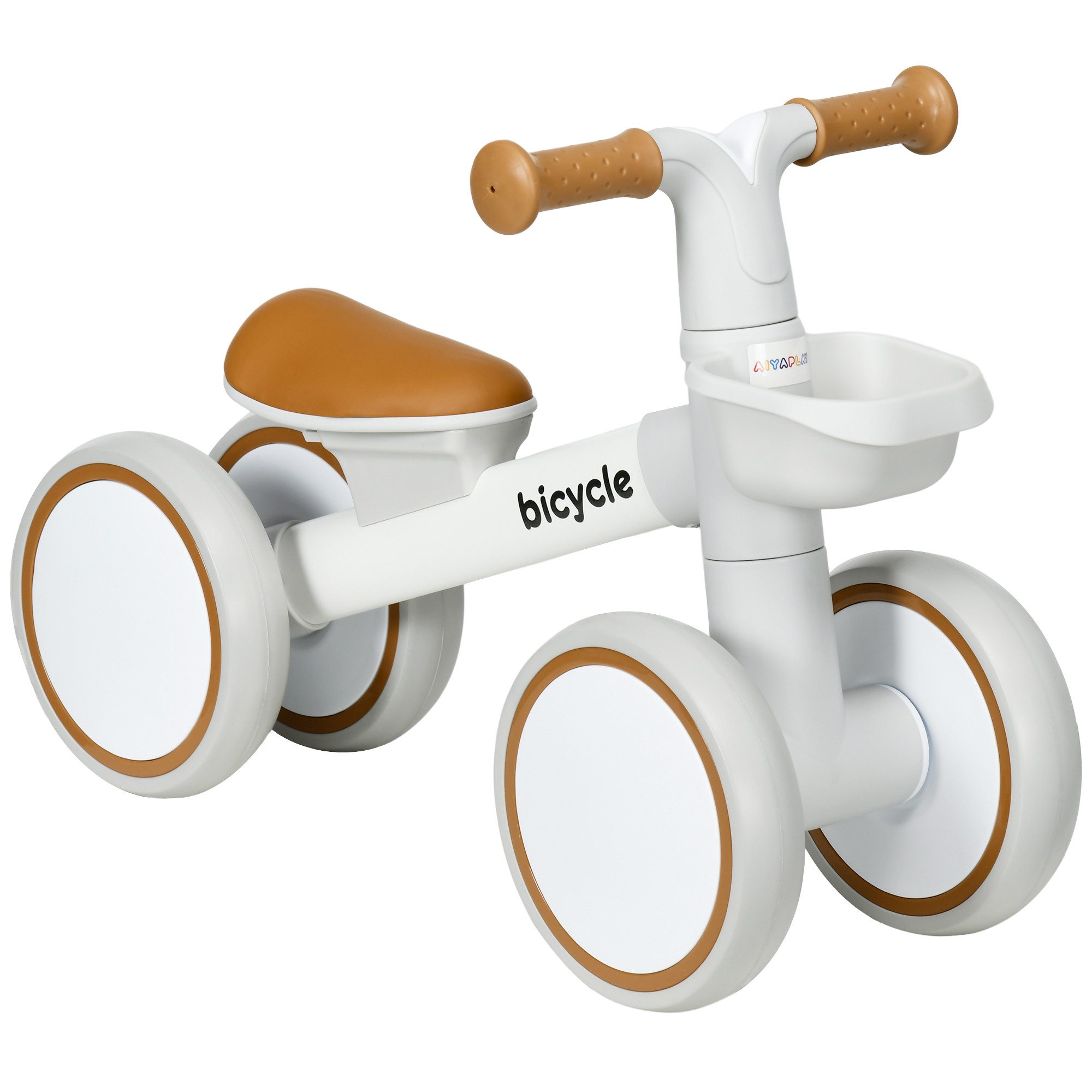 AIYAPLAY Laufrad Kinder ab 1 Jahre Baby bis 20 kg Lauflernrad 7 Zoll, Kleinkind Spielzeug, braun+weiß, 56 x 27 x 39 cm