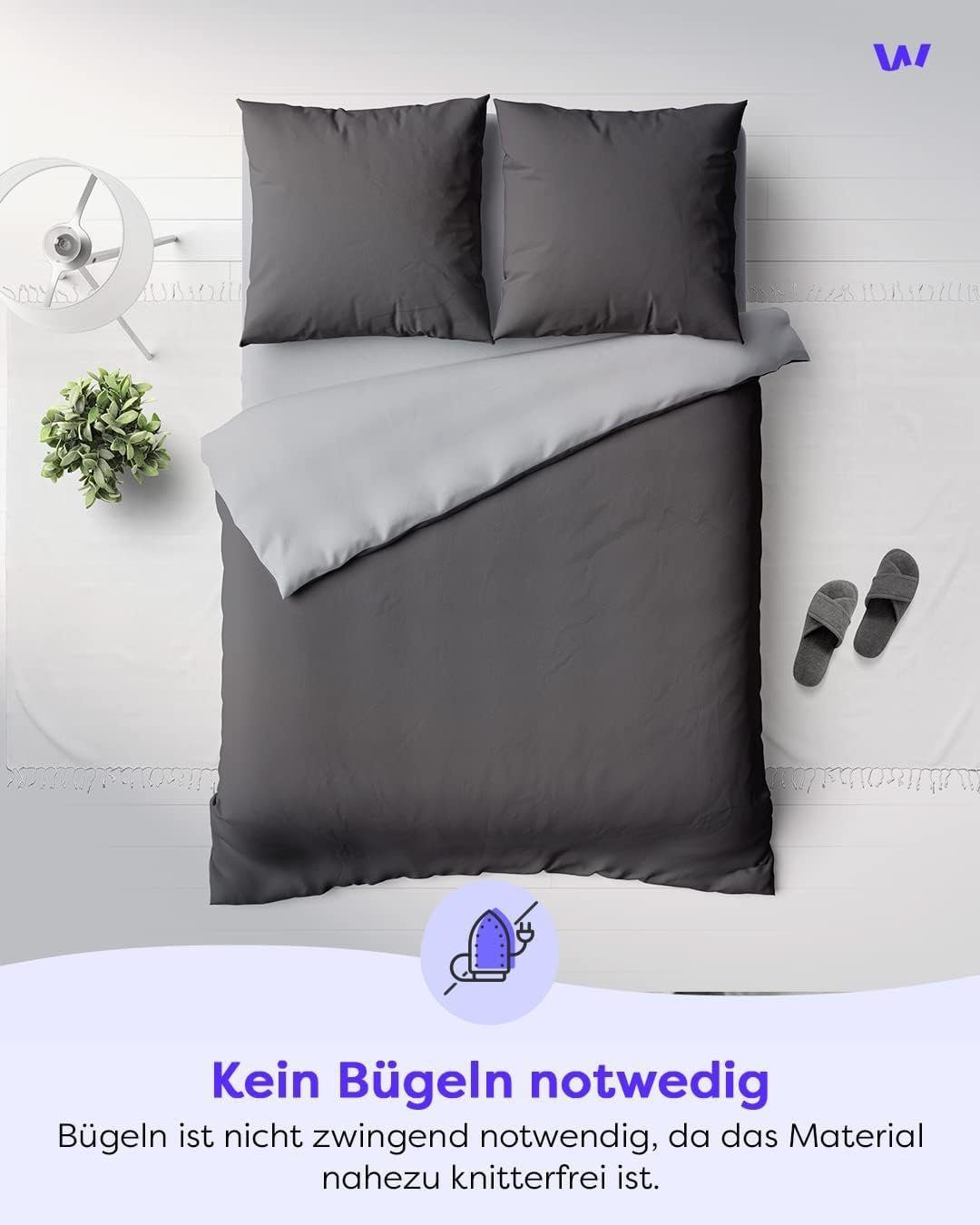 Wolkenfeld Bettwäsche Allergiker Bettwäsche, unfassbar weich, Microfaser, 2 teilig, 135x200 cm, 155x220 & Übergrößen I inkl. Kissenbezüge 80x80 I 2-farbig – Bild 4 von 5