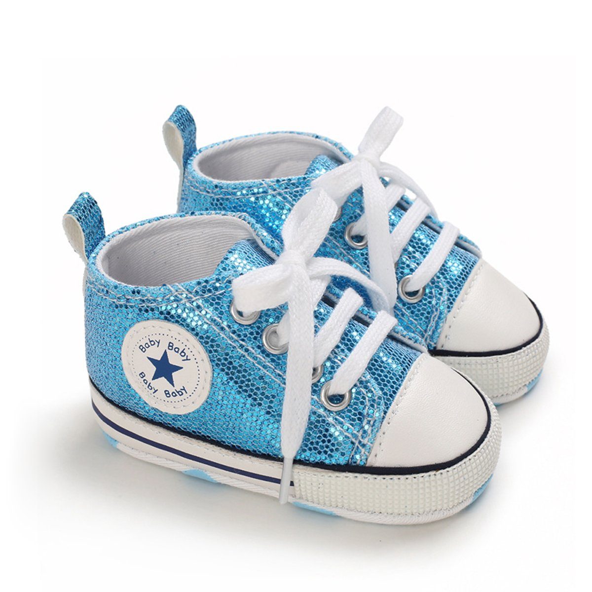 DEBAIJIA DEBAIJIA Lauflernschuhe Baby 0-6M Leichtes Leinen Schuhe Weiche Sohle Babystiefel Glitter-Blau