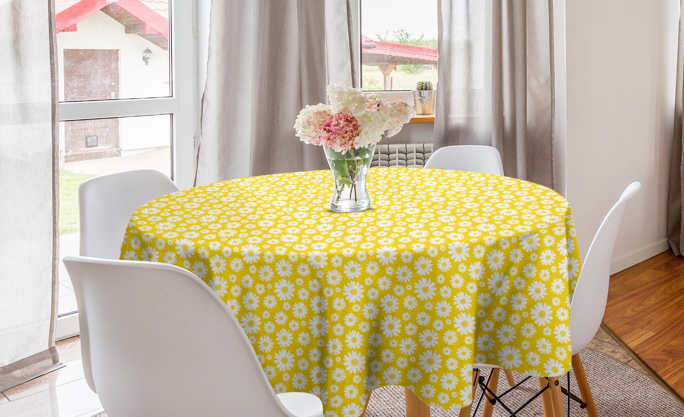 Esszimmer Kunst Daisy Tischdecke für Dekoration, Tischdecke Küche Frühling Kreis Abakuhaus auf Romance Abdeckung Gelb