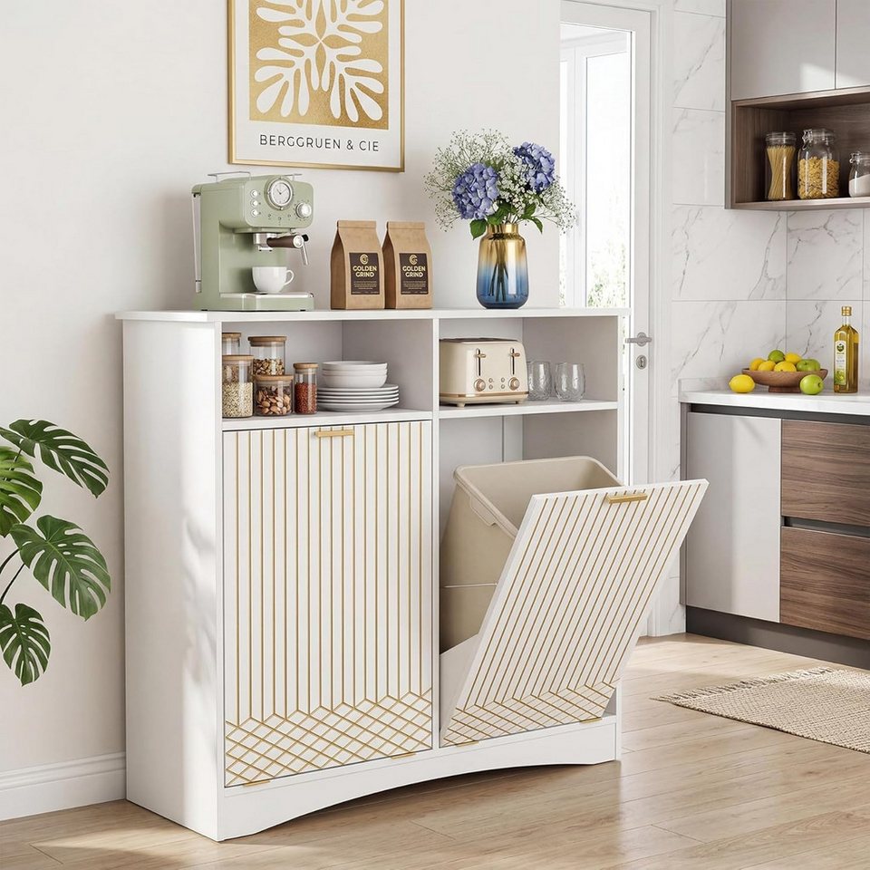 Tribesigns Sideboard Küchenschrank mit Mülltrennsystem, Mülleimer Schrank für Mülleimer