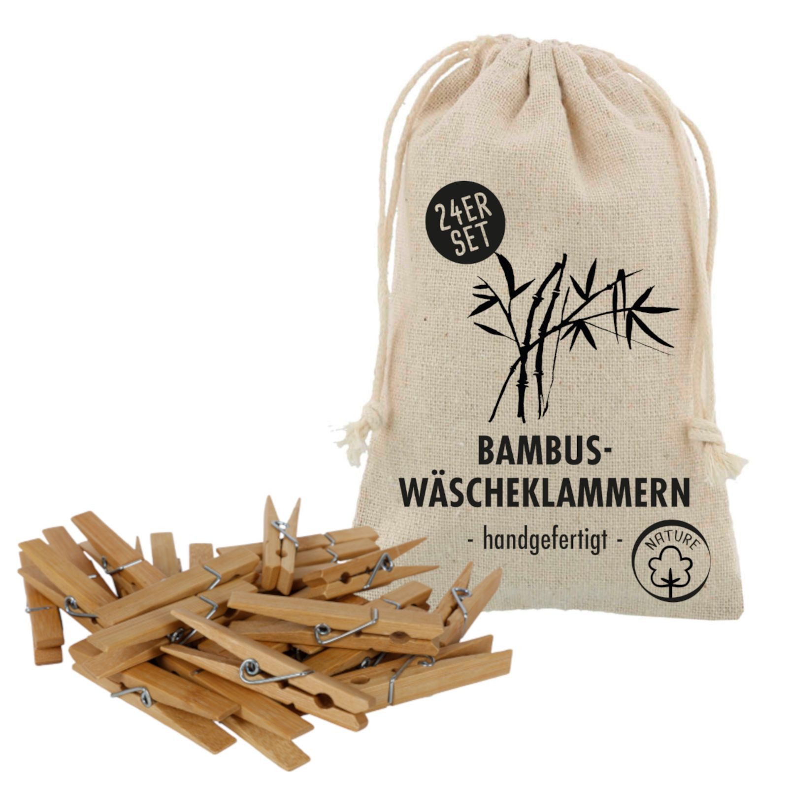 BURI Wäscheklammern Bambus Wäscheklammern 24er-Set im Beutel Holzklammern Bastelklammern