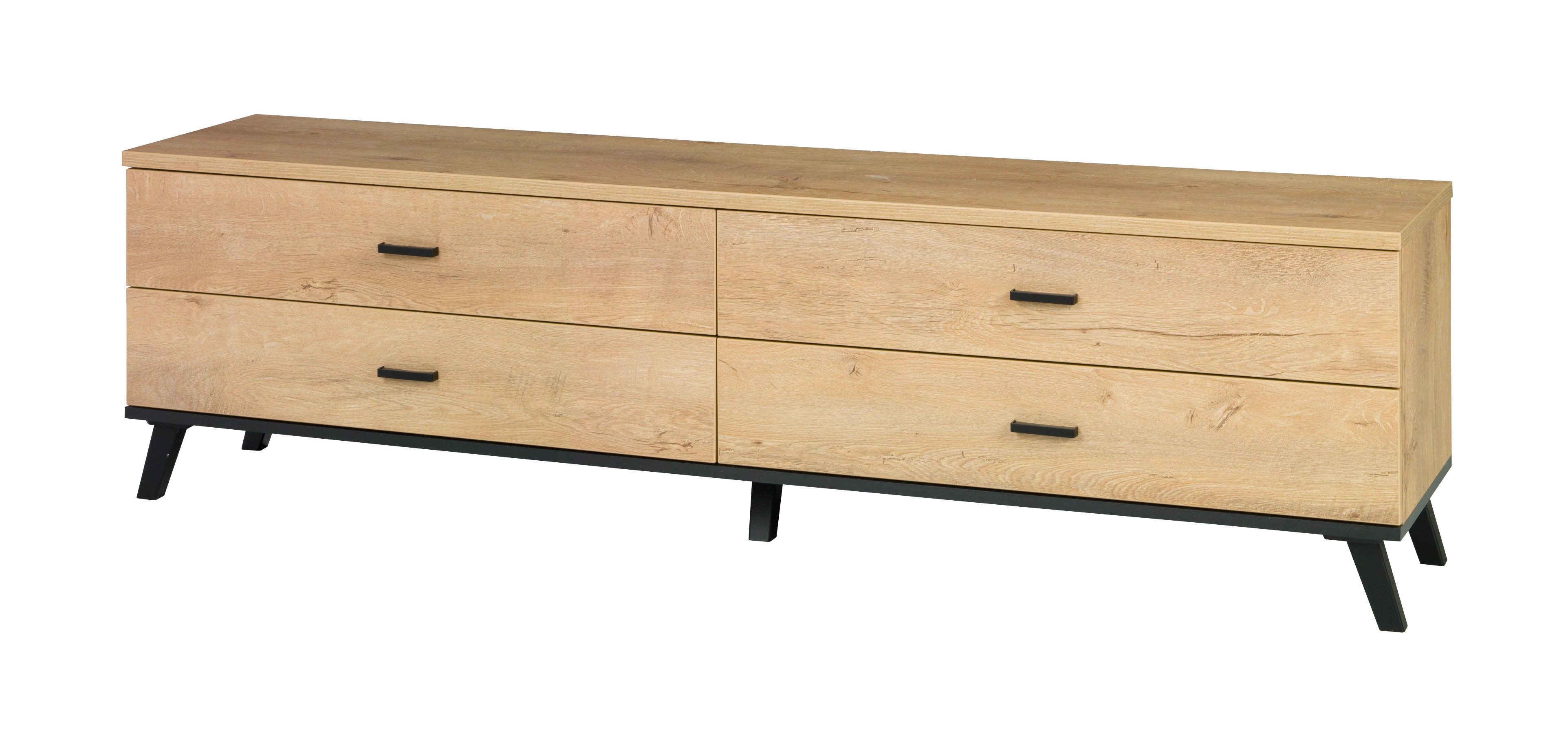 Beautysofa TV-Schrank Moderner, eleganter, stilvoller TV-Schrank Jenny 06/07 (Farbe: eiche lefkas + schwarz) B:181/121/H:50/T:40cm