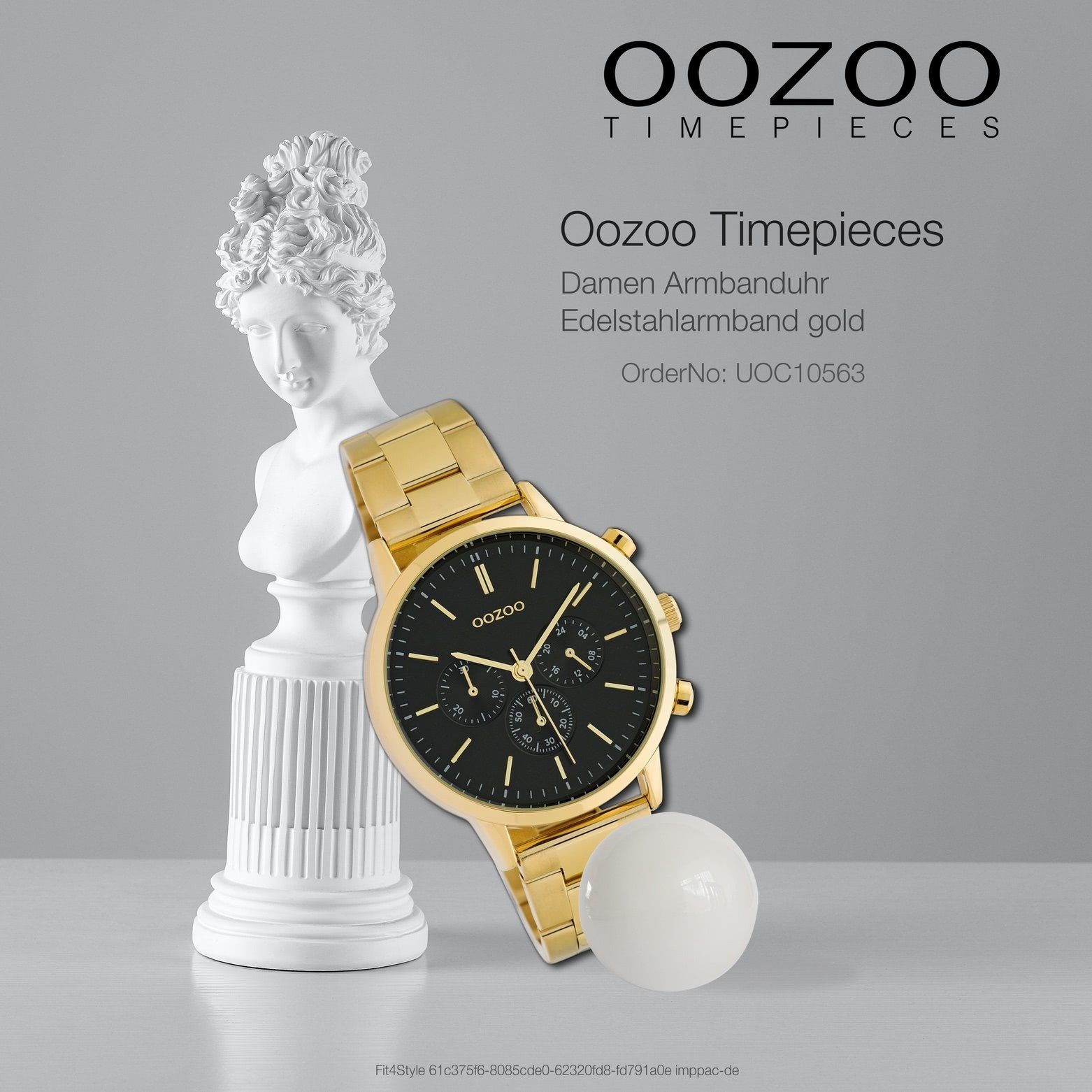 (ca. mittel Damen Armbanduhr Edelstahlarmband, rund, gold Fashion-Style Oozoo Quarzuhr C10563, Damenuhr Analog OOZOO 38mm)