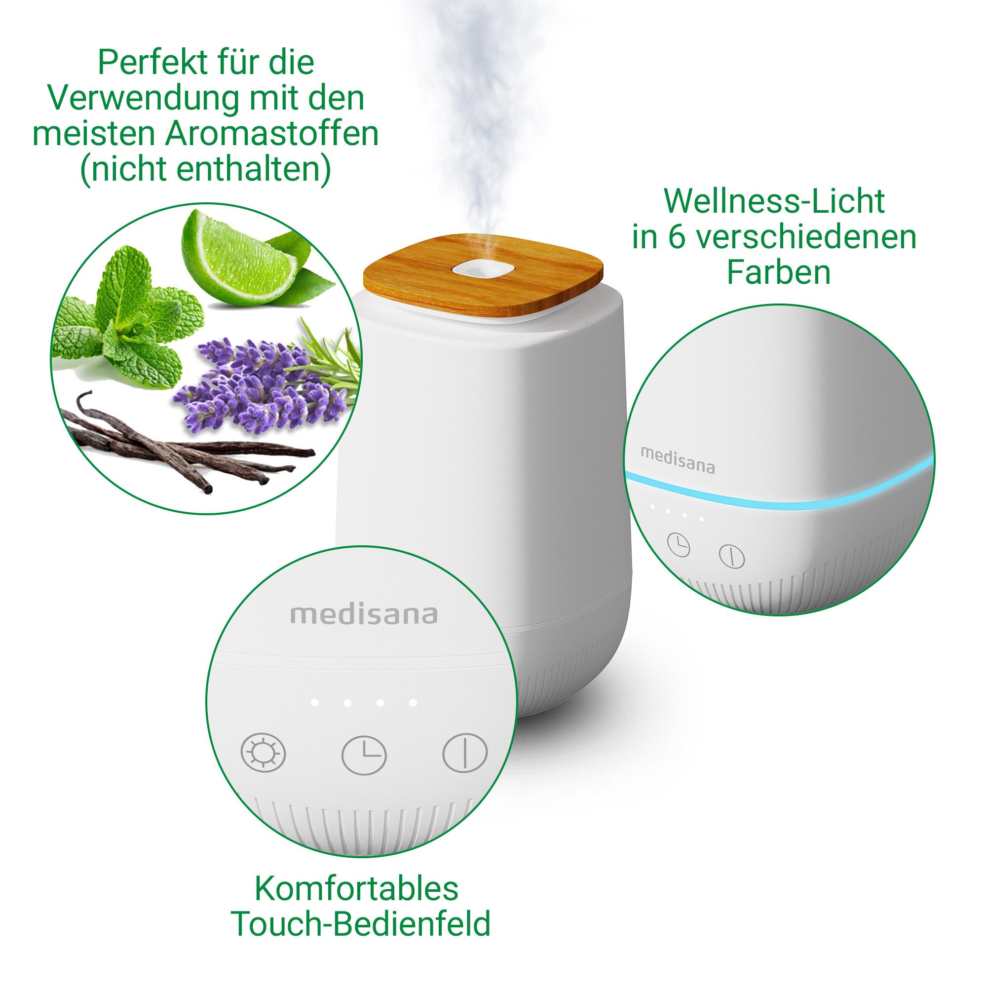 medisana Diffuser AD 650, 0,2 l Wassertank, 0,2 l Tank, Timer-Funktion, LED-Anzeige, 6 Farben, Ultraschalltechn.