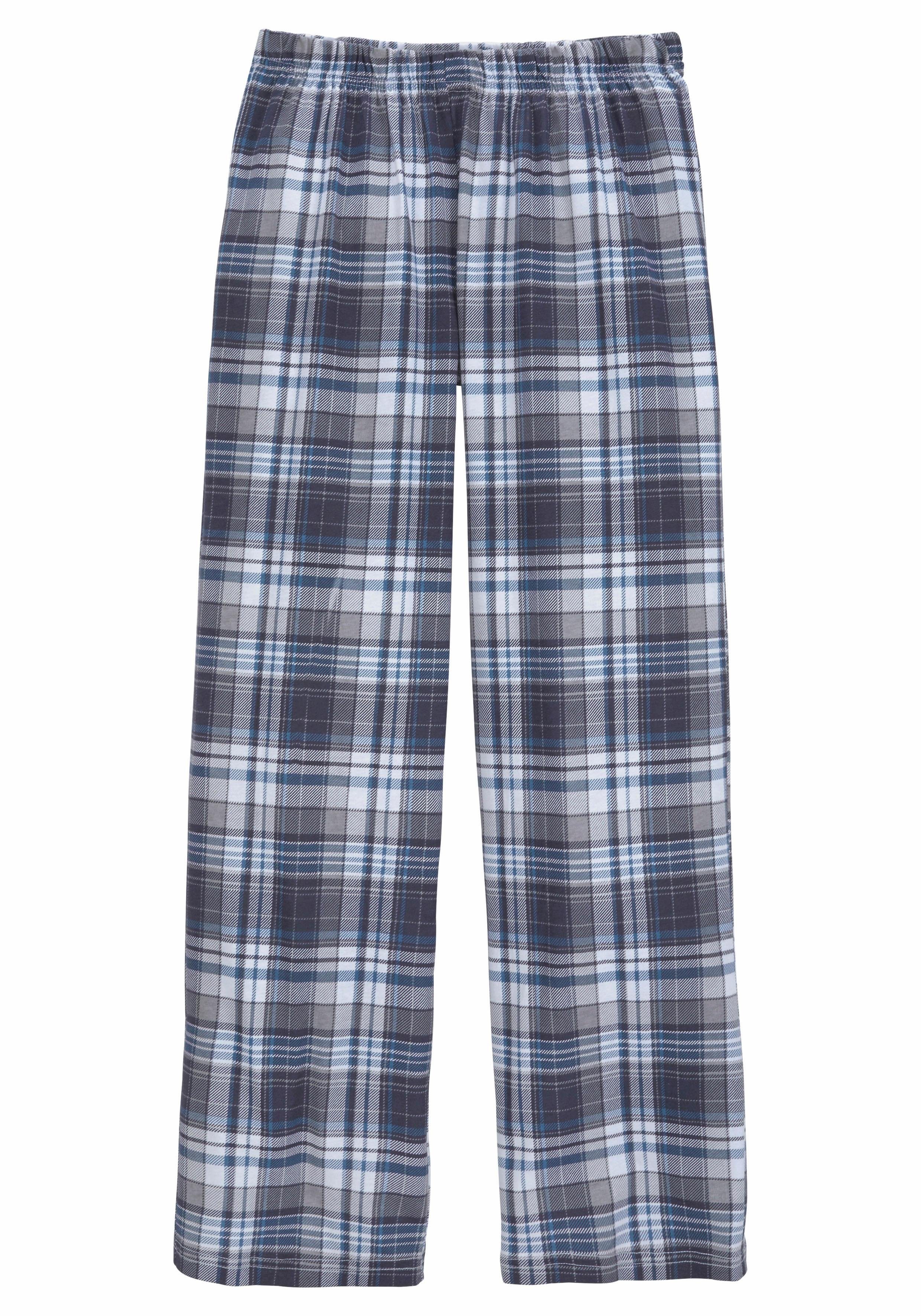 le jogger® Pyjama in langer Hose 1x uni 2 und tlg., 1x (Packung, 4 Stück) Form, kariert