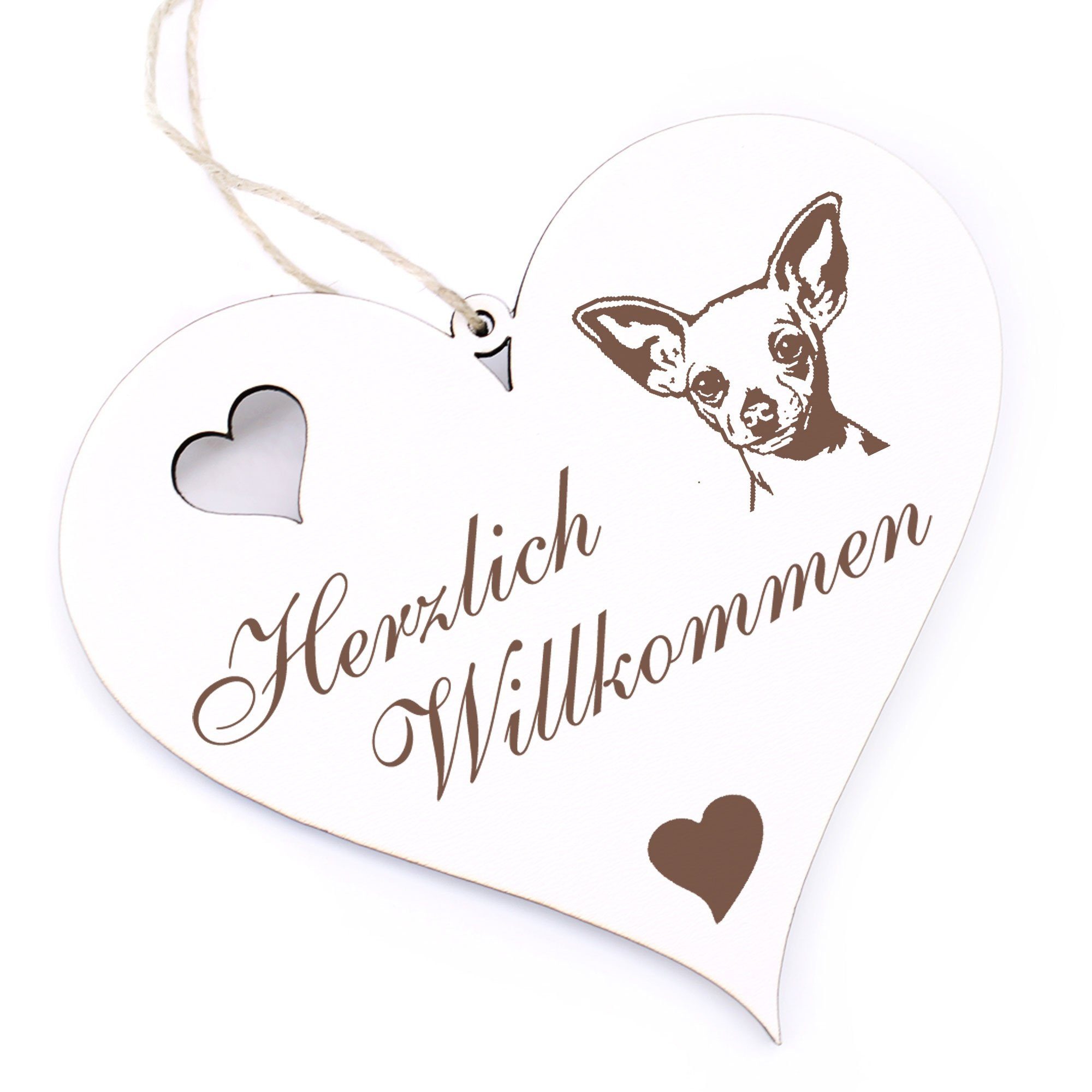 Dekolando Hängedekoration Herzlich Willkommen - Chihuahua Kopf - 13x12cm