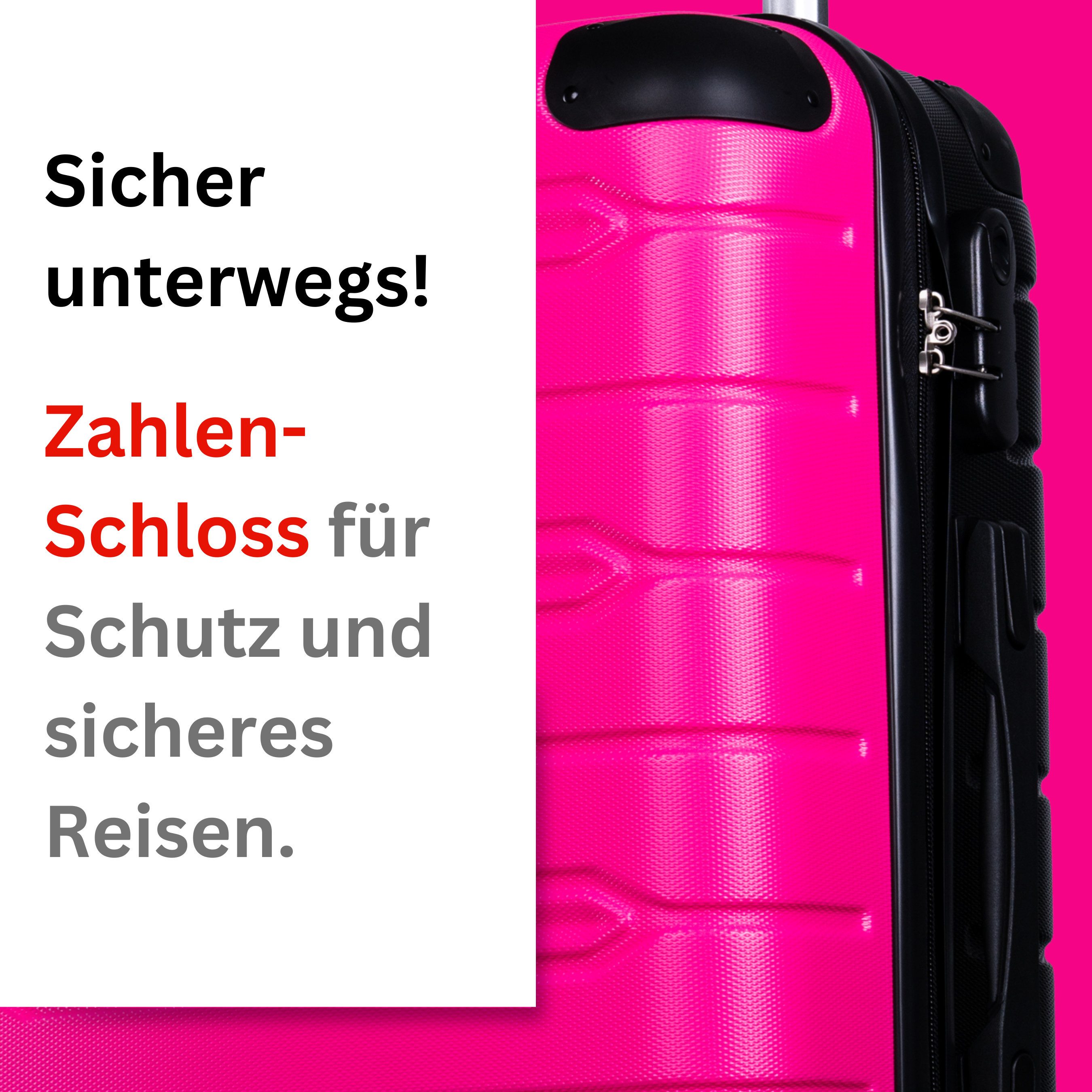 NOWI Hartschalen-Trolley Koffer Hartschalenkoffer mit Zahlenschloss & 8 Rollen Trolley, Zahlenschloss