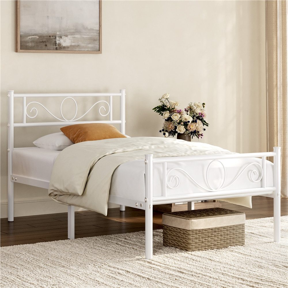 Yaheetech Bettgestell Metallbett mit Kopfteil, Einzelbett/Doppelbett Metallbettrahmen, 90/140/160 cm (B)