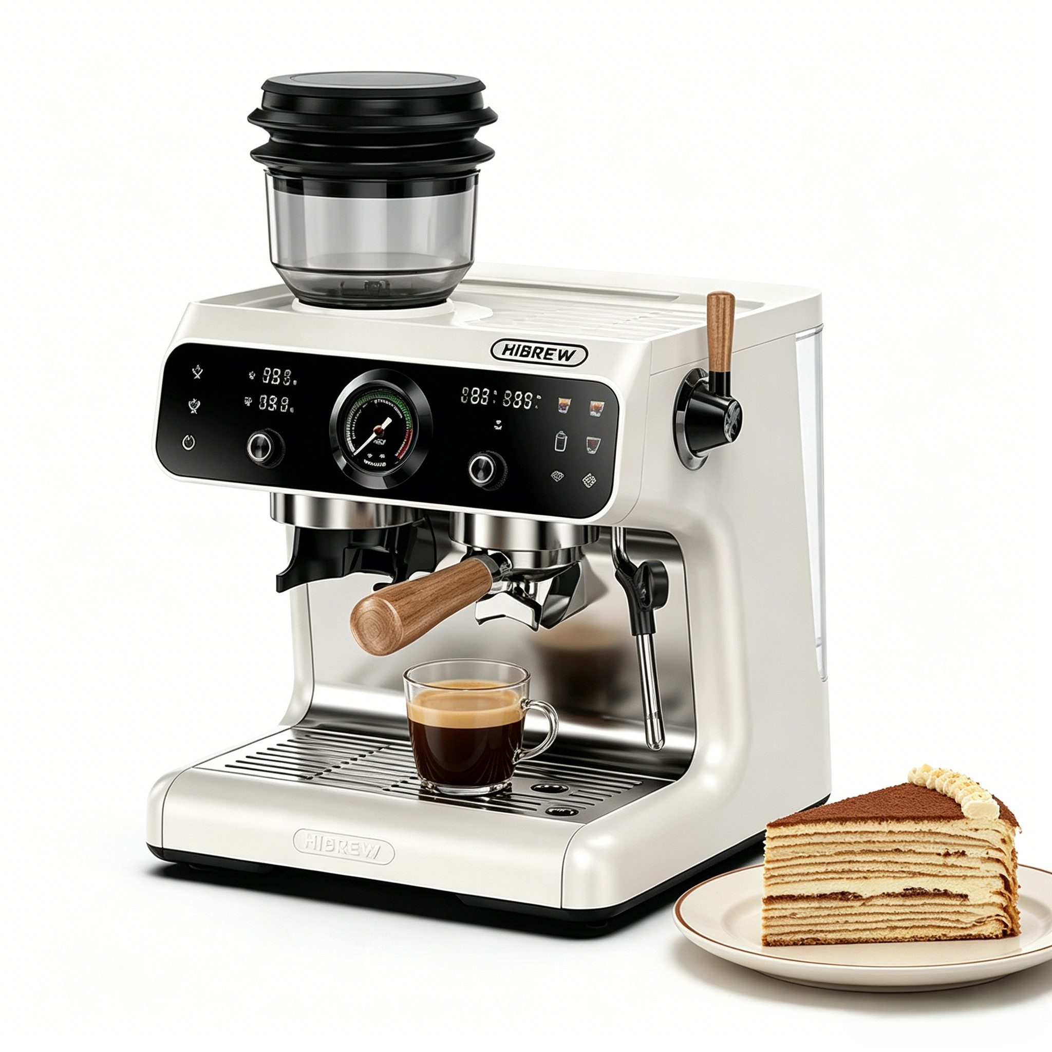 HiBREW Siebträgermaschine H7B 2-in-1 Siebträgermaschine mit Mahlwerk & Touchscreen 20 Bar, Edelstahlfilter, Dual-Heizsystem für gleichzeitiges Brühen/Schäumen 30 Mahlgrade