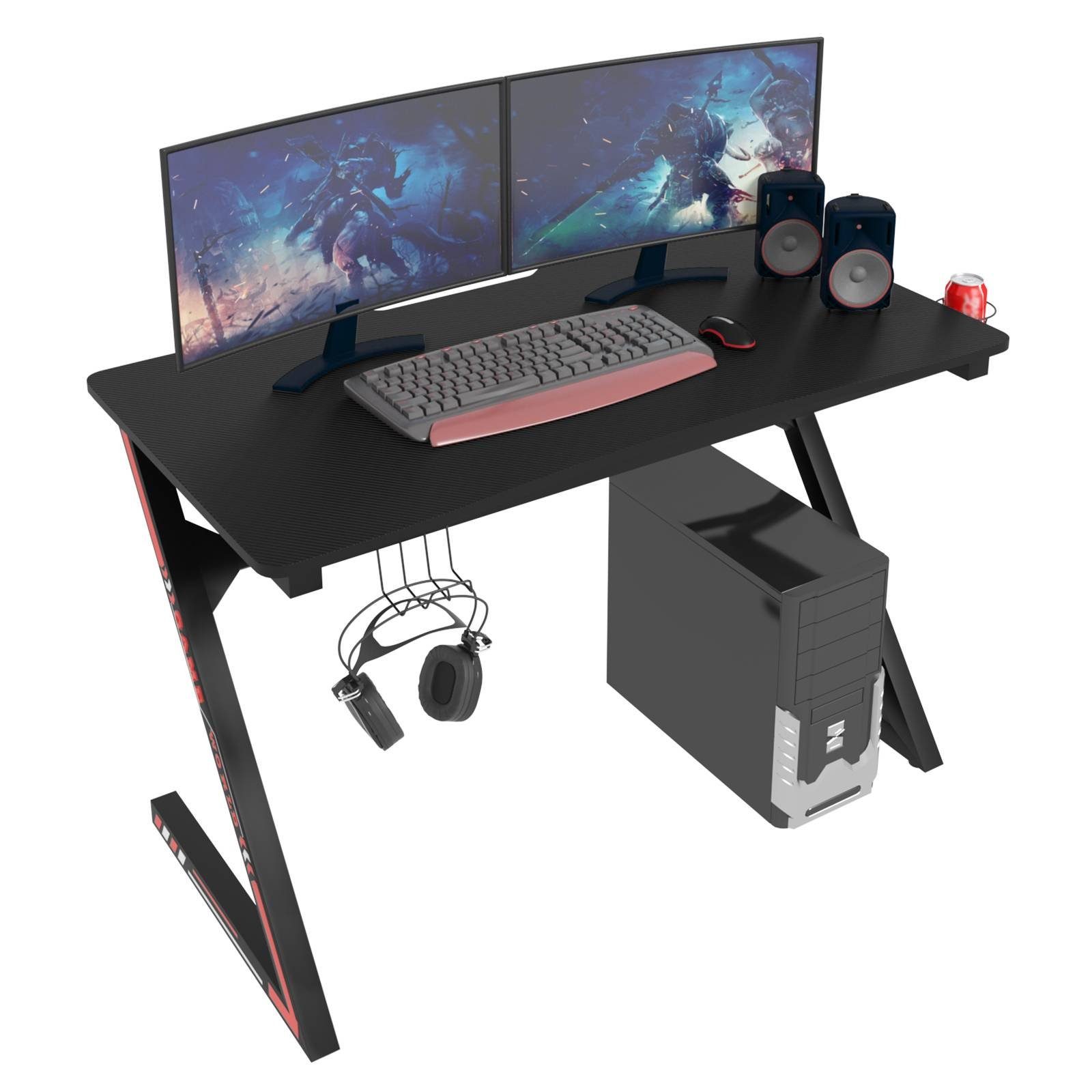 Woltu Gamingtisch (1-St., mit Z-förmigen Beinen), Ergonomischer Schreibtisch