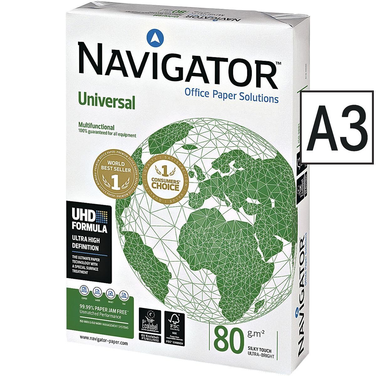 NAVIGATOR Druckerpapier Universal, Format DIN A3, 80 g/m², 169 CIE, 500 Blatt
