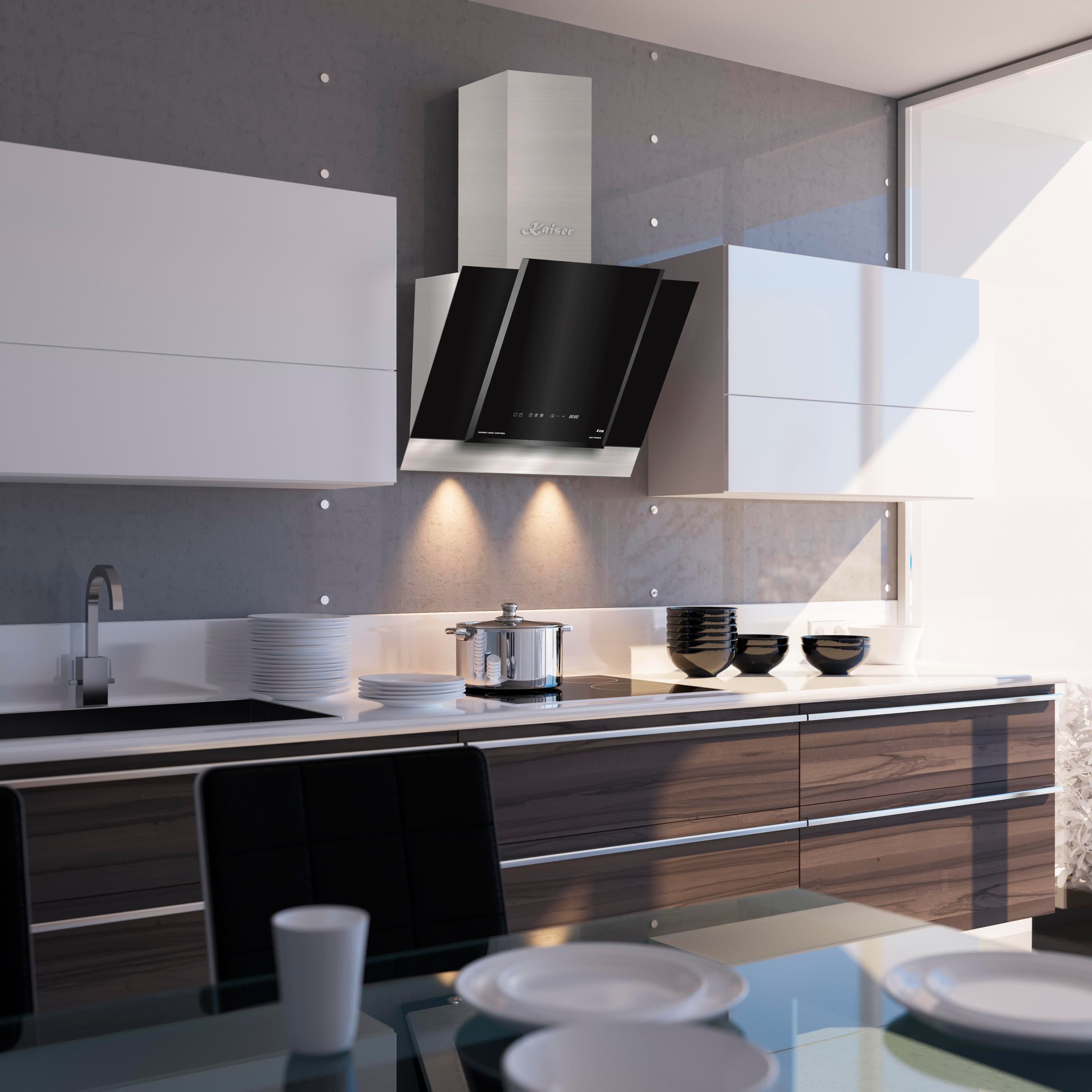 Kaiser Küchengeräte Kopffreihaube AT 6438 F ECO //.. AT 6438 F ECO //.., Dunstabzugshaube 60cm,TouchControl, Schwarz Glas, 910m³/h