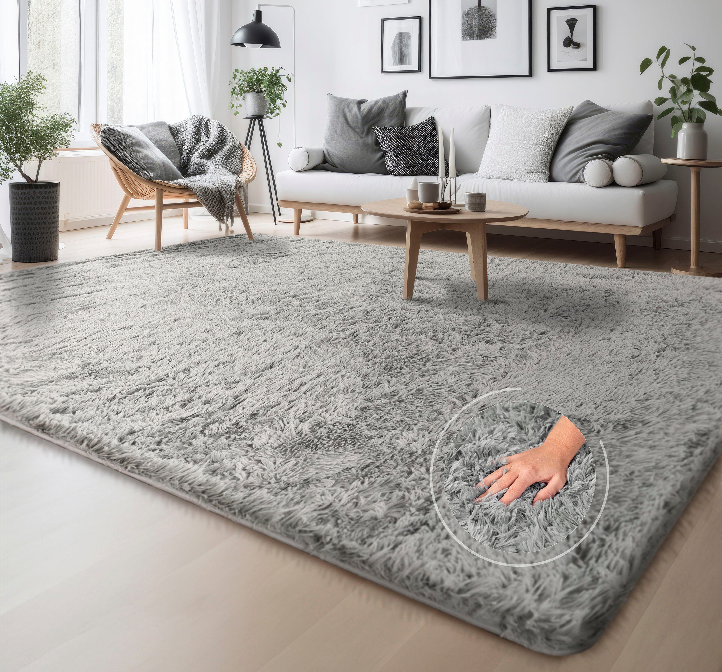 my home Hochflor-Teppich Serville, rechteckig, Höhe: günstig online kaufen