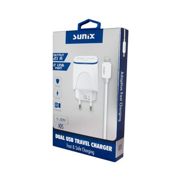 Sunix Sunix 2.1A Schnellladegerät Dual Port 2xUSB + 1.2M Lightning Kabel Handy-Netzteile