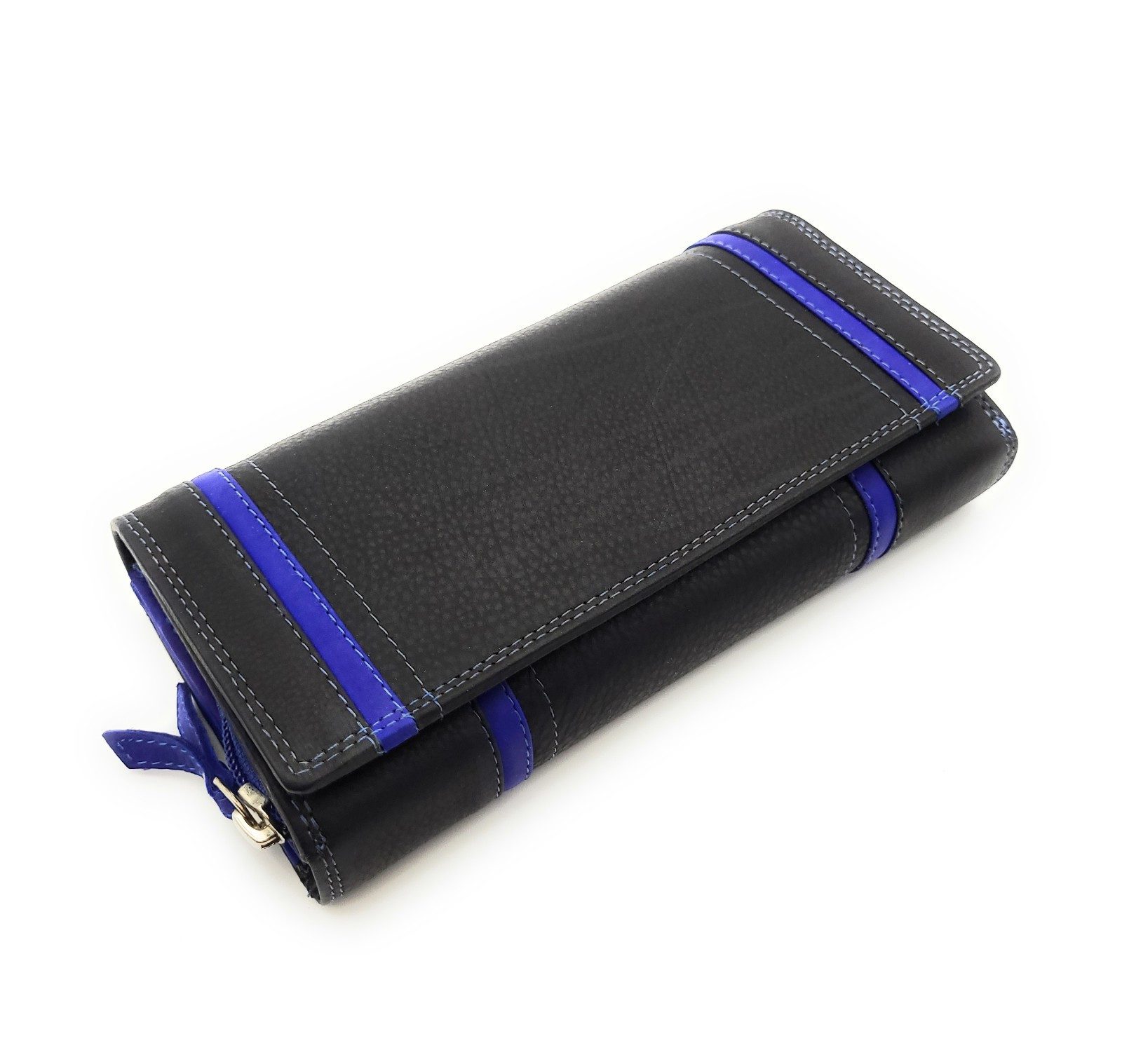 JOCKEY CLUB Geldbörse XL echt Leder Damen Portemonnaie mit RFID Schutz, 16 Kartenfächer, Smartphonefach, schwarz royalblau