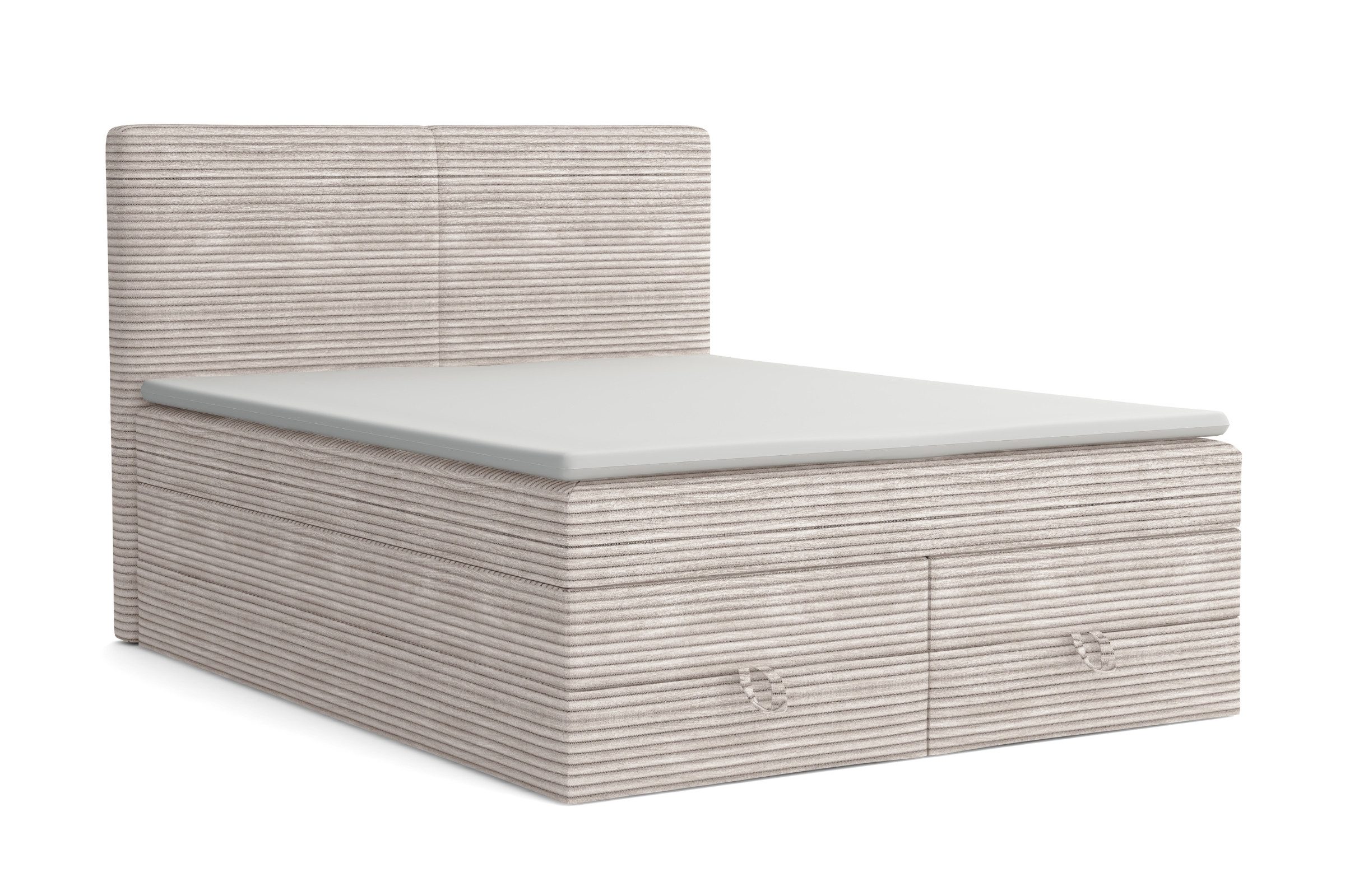 Deine Möbel 24 Boxspringbett LOFT DUO Boxspring Komplettbett Polsterbett Bonellfederkernmatratzen (ganz in Cord Cord-Samt, 2 Bonellfederkernmatratzen H3 + 1 Taschenfederkenmatratze H3), 140x200 160x200 180x200 180x200 200x200 inkl. Bettkasten