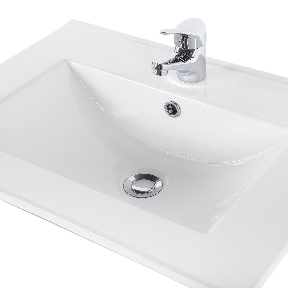 Lomadox Waschtisch SOLNA-56, unterschrank mit 81cm Keramik- Hochglanz grau, Wotaneiche, 81x85x46cm
