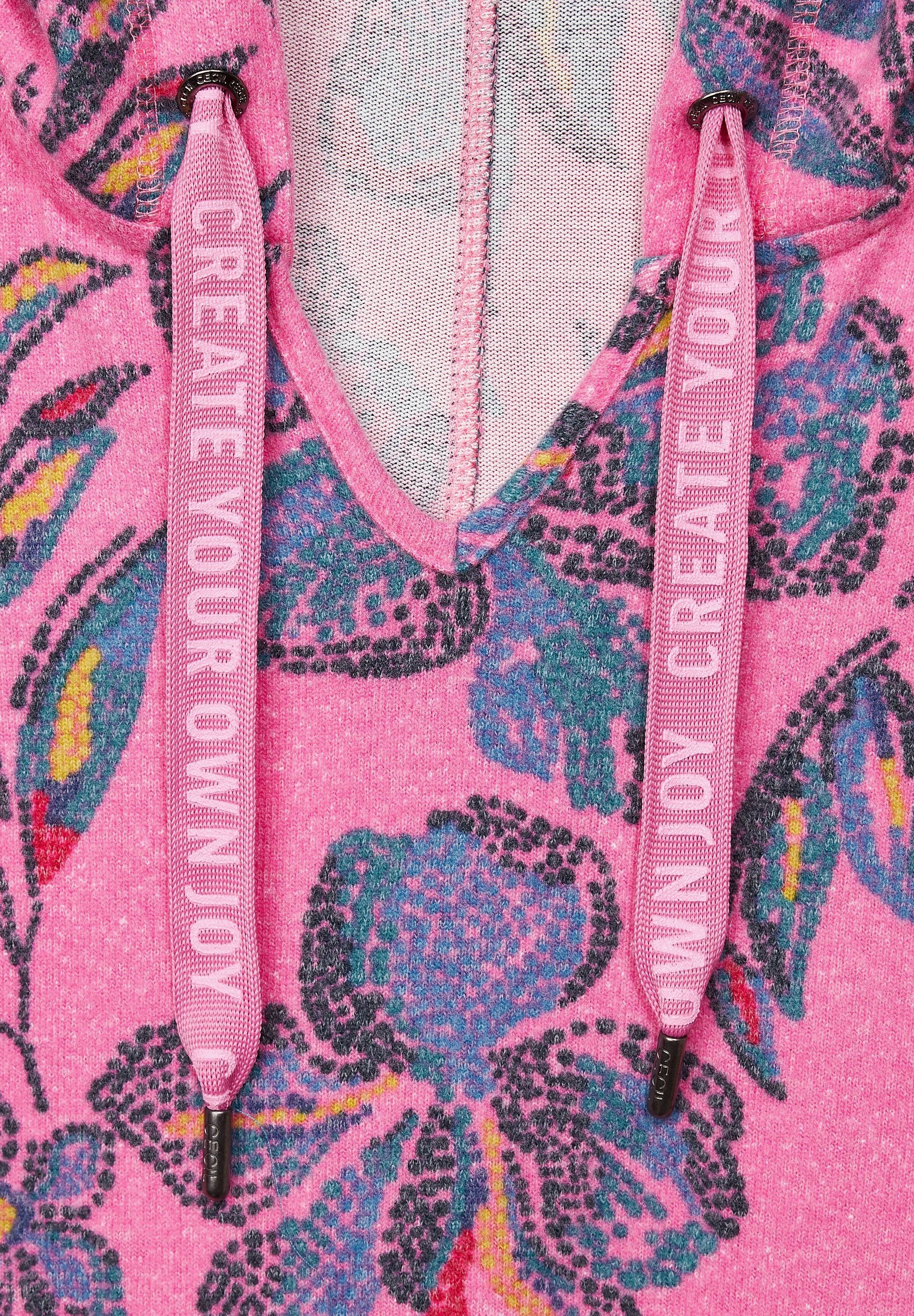 allover Blumenprint cool pink melange Cecil Kapuzenshirt mit