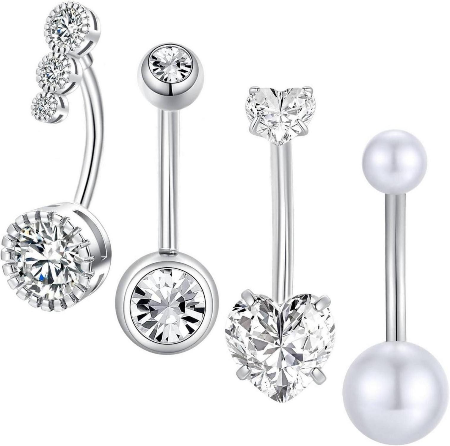 Gojewen Bauchnabelpiercing Bauchnabelpiercing Set 4stk 6-14mm Chirurgenstahl Zirkonia Silber Gold