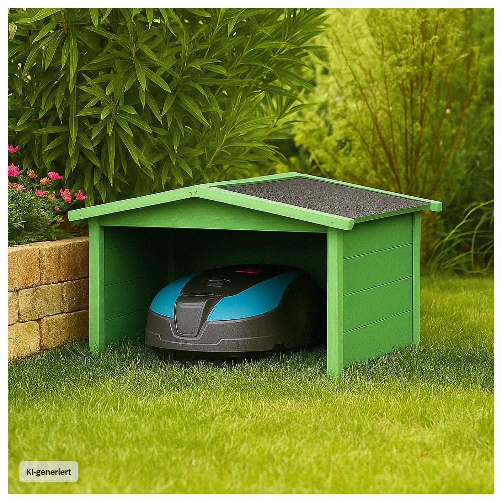 HTI-Living Mähroboter-Garage Garage für Mähroboter Robustes Holzhaus mit Wetterschutz Grün, BxTxH: 87x80x50 cm, für Mähroboter, (1 Stück, 1-St., 1 Rasenmähergarage)