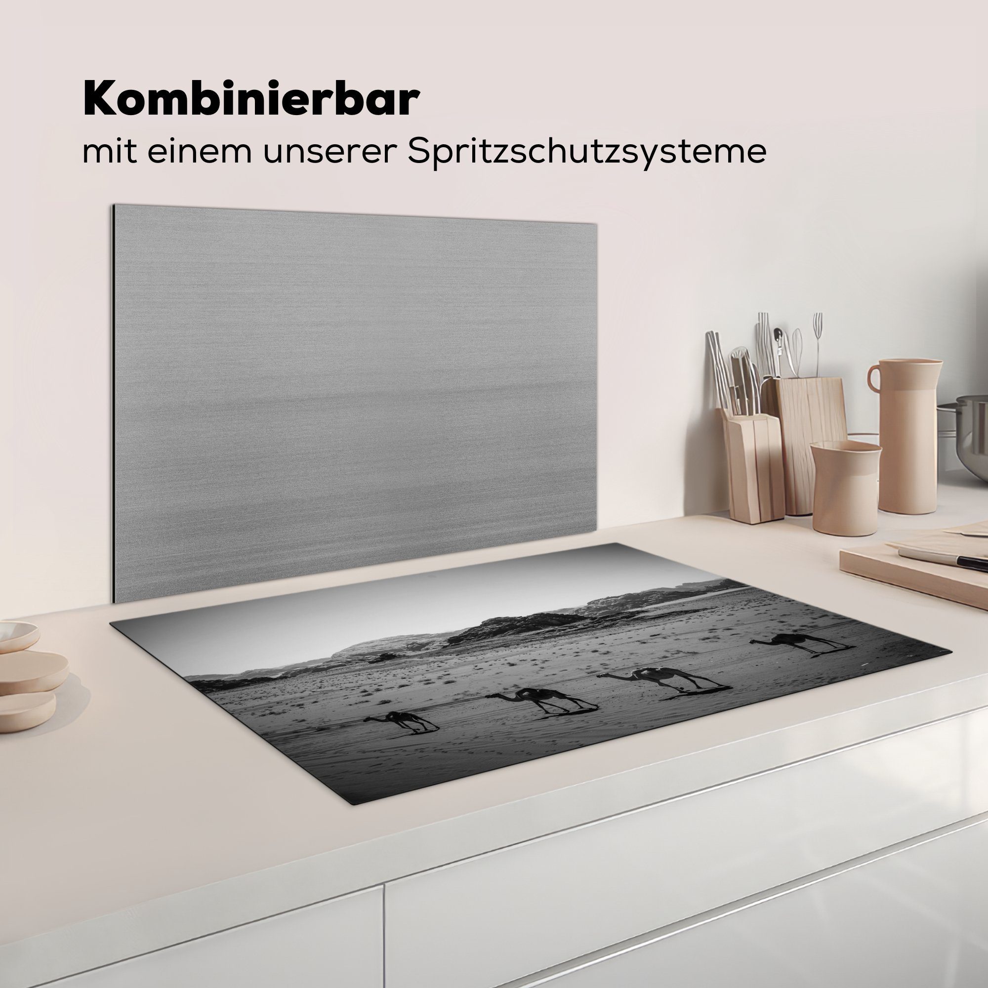 Wadi - Kamel Ceranfeldabdeckung 81x52 Weiß, tlg), Schwarz Herdblende-/Abdeckplatte Rum Schutz die küche, cm, Induktionskochfeld - - (1 für MuchoWow Vinyl,