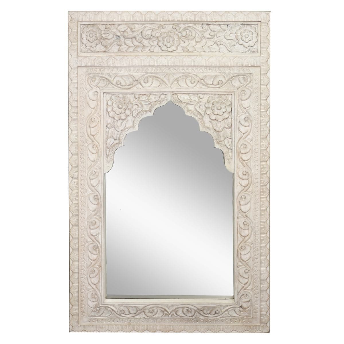 Oriental Galerie Wandspiegel Wandspiegel Schnitzerie Indien Weiß 60 x 100 cm (1-St)