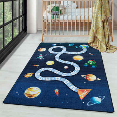 Kinderteppich Weltraum Design, Carpettex, Läufer, Höhe: 7 mm, Teppich Kinderzimmer MarineWeltraum Design Rutschfest Waschbar