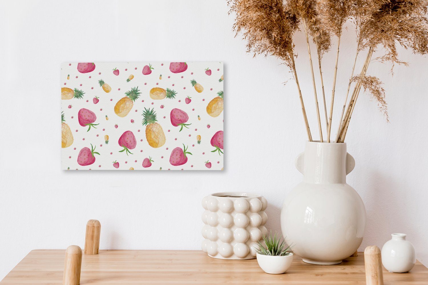 Ananas 30x20 Erdbeeren Wandbild Leinwandbild - Leinwandbilder, cm St), Aufhängefertig, Schablonen, Wanddeko, - (1 OneMillionCanvasses®