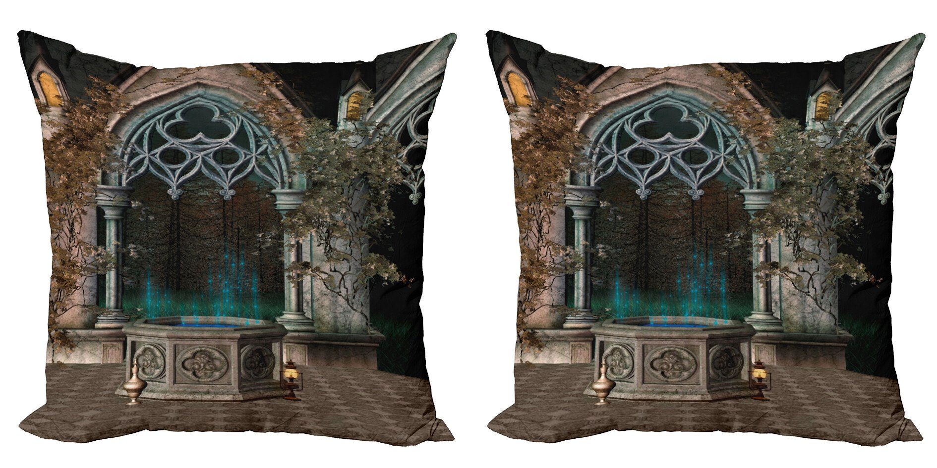 Kissenbezüge Modern Accent Doppelseitiger Digitaldruck, Abakuhaus (2 Stück), gotisch Altes Tor zum Wald