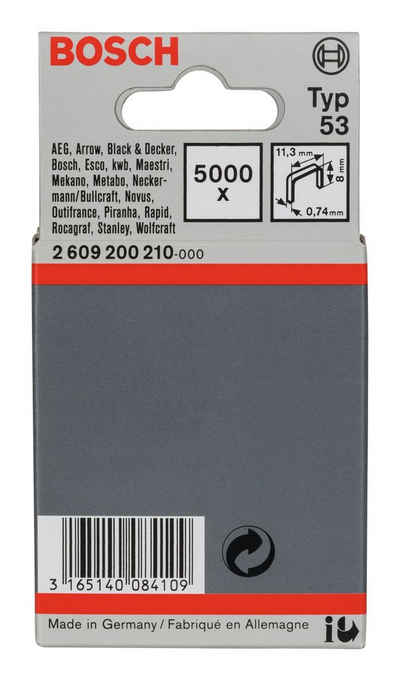 BOSCH Tackerklammer, Typ 53 Feindrahtklammer - 0,74 x 8 x 11,4 mm - 5000er-Pack