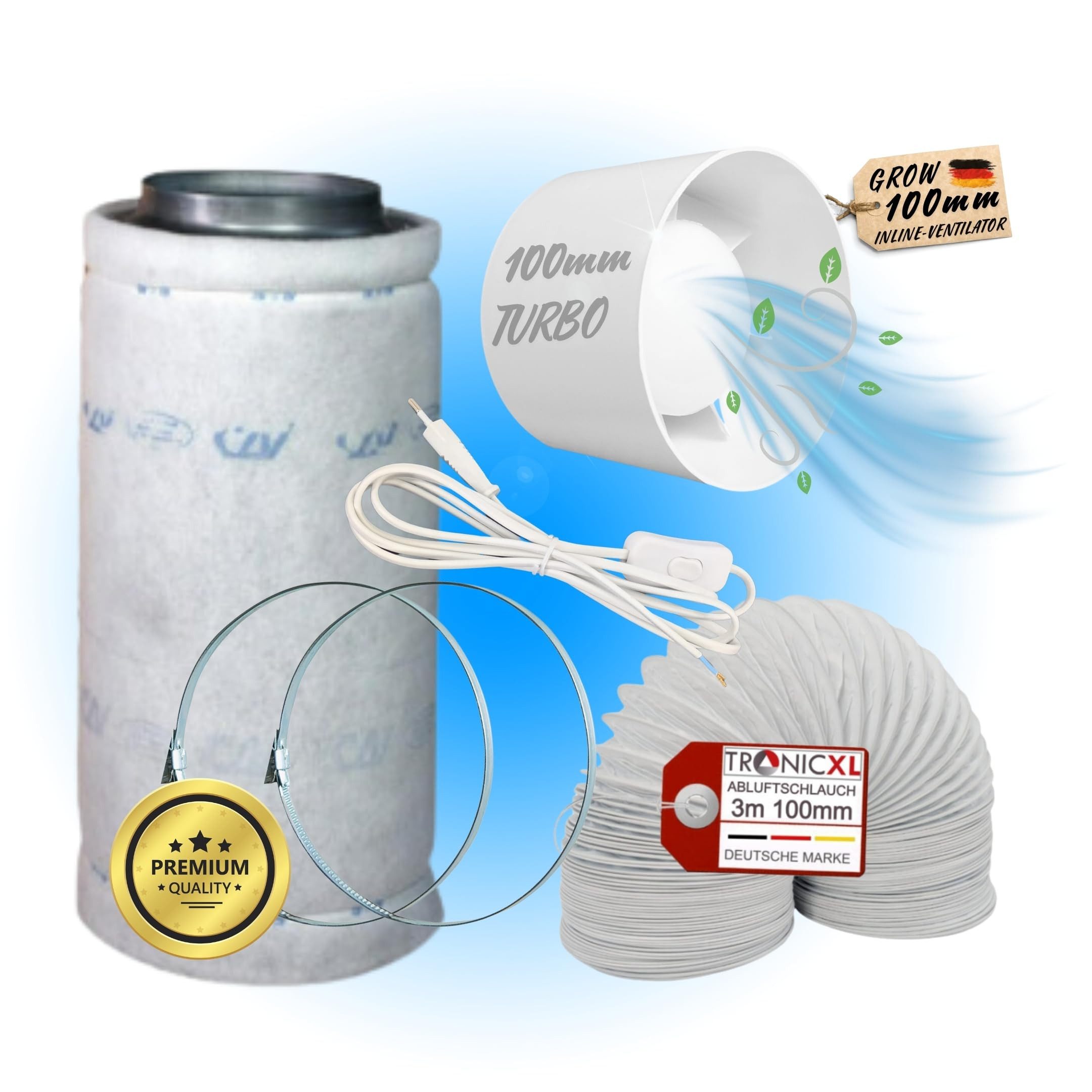 TronicXL Turboventilator Grow Abluft Set 100mm Belüftung Set für Growbox Lü günstig online kaufen