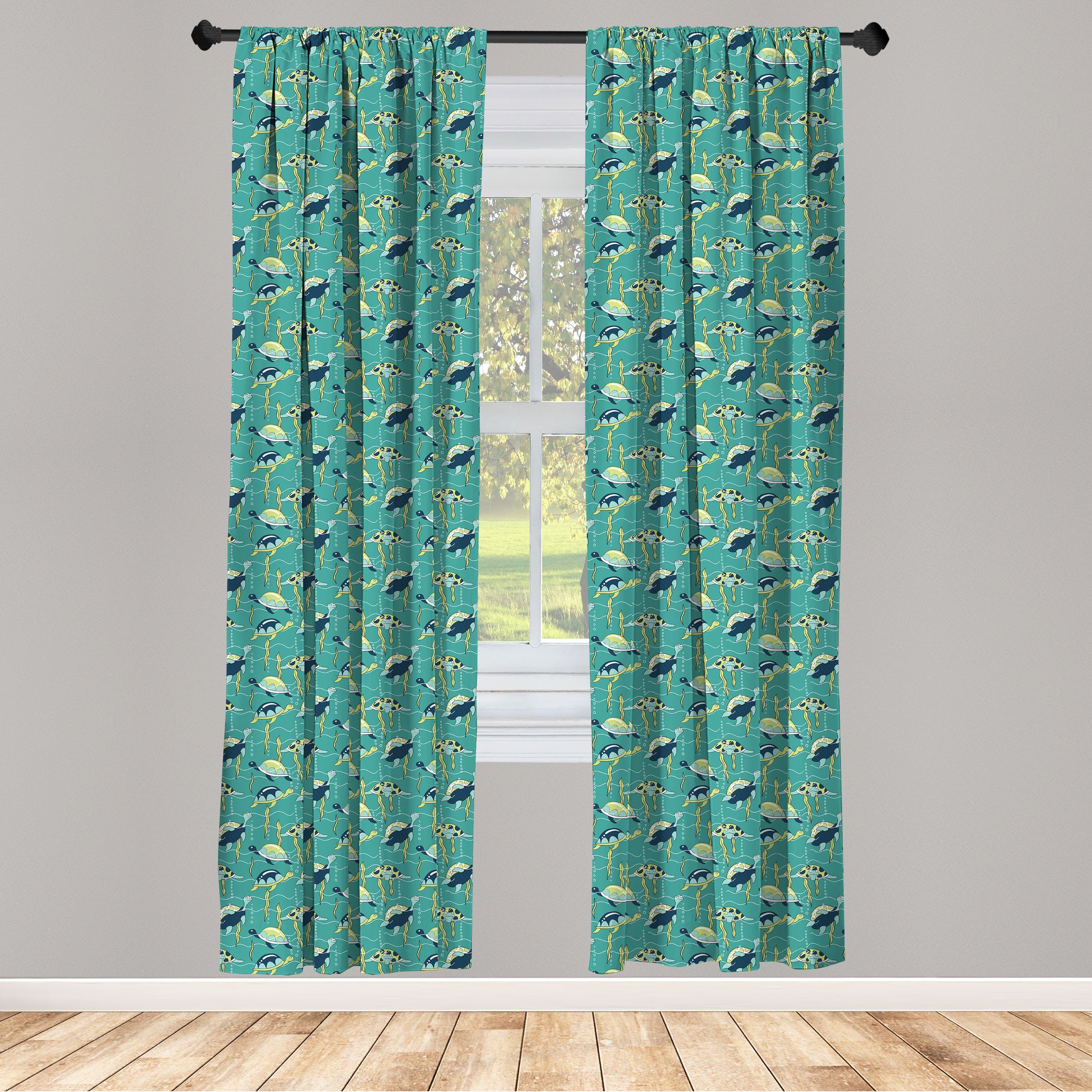 Gardine Vorhang für Wohnzimmer Schlafzimmer Dekor, Abakuhaus, Microfaser, Schildkröte Ozean und bunte Tiere