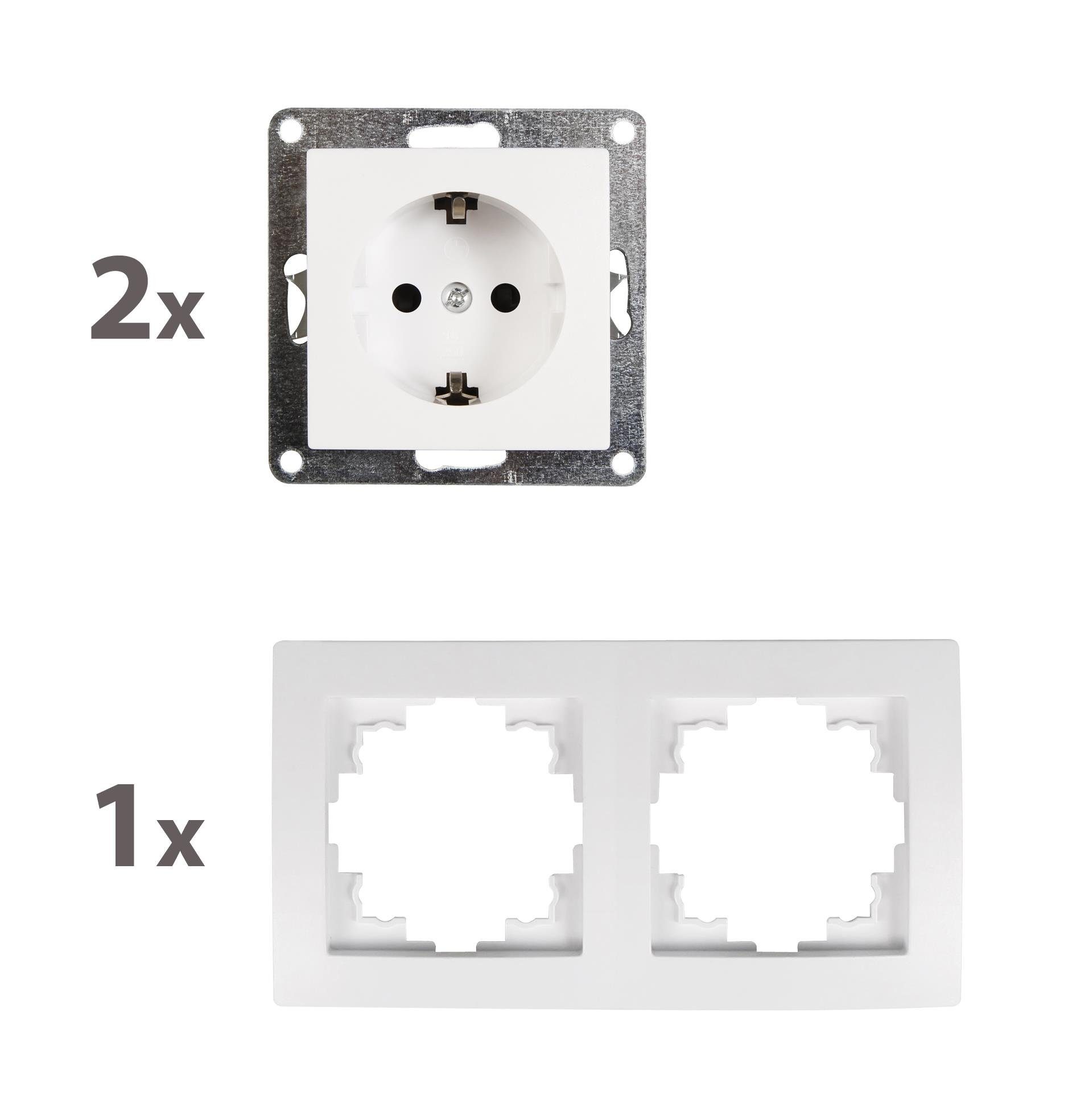 McPower Unterputz-Steckdose FLAIR Doppelsteckdose weiß, 250V~/16A, UP, Schraub – Bild 2 von 2