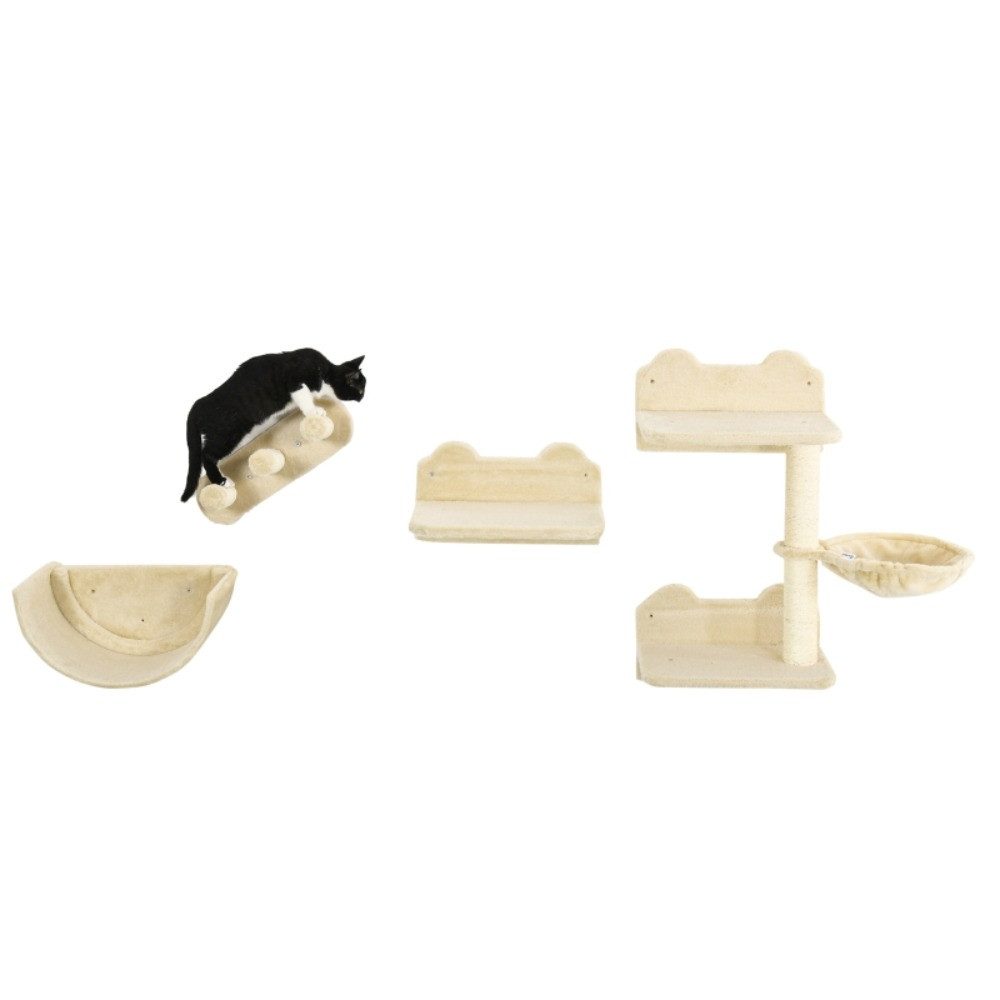 MIBODE Kratzbaum-Liegemulde Katzen Kletterwand 4-teilig mit Hängematte, Treppe & Sprungplatte