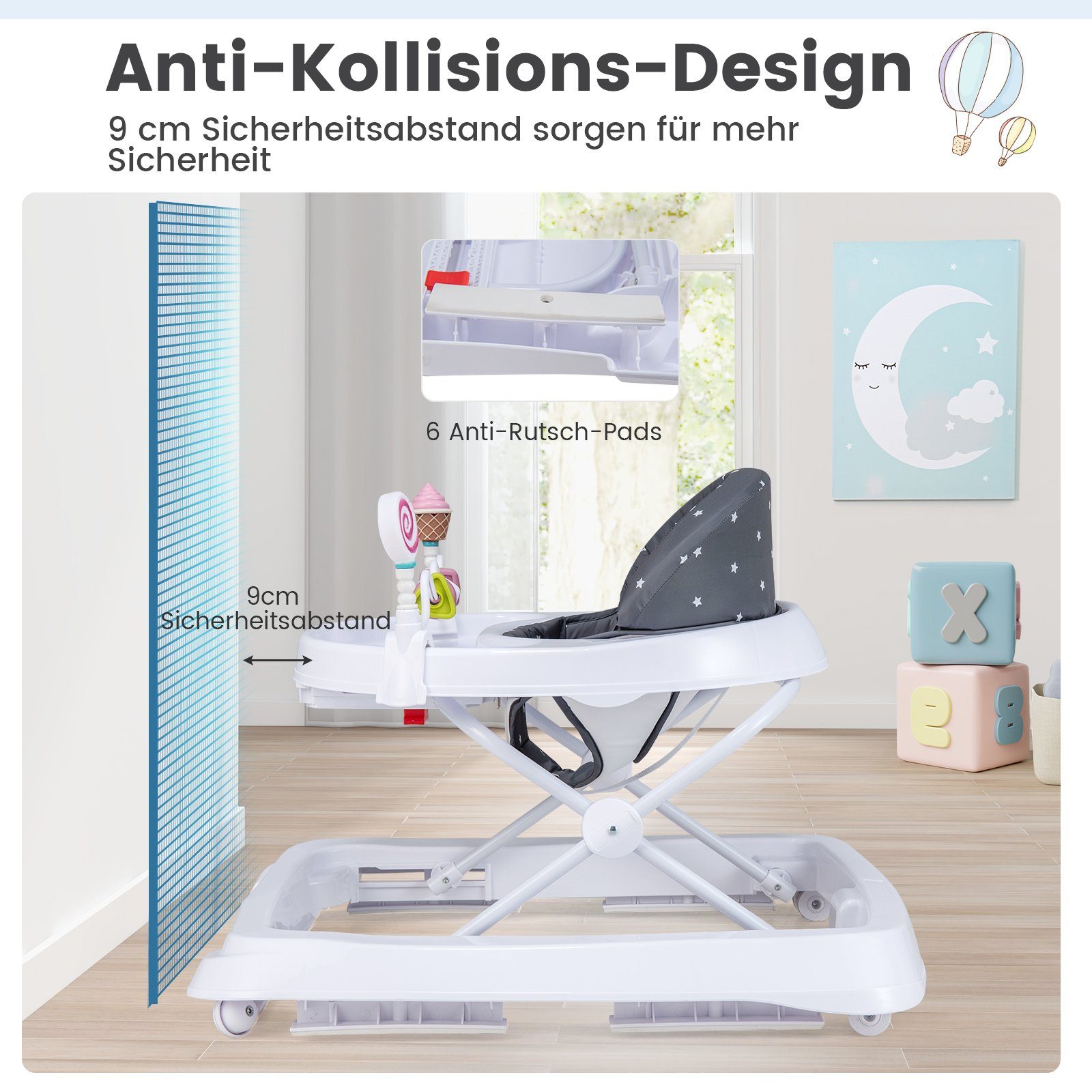 COSTWAY Lauflernhilfe Babywalker, 3-stufig höhenverstellbar mit Rädern