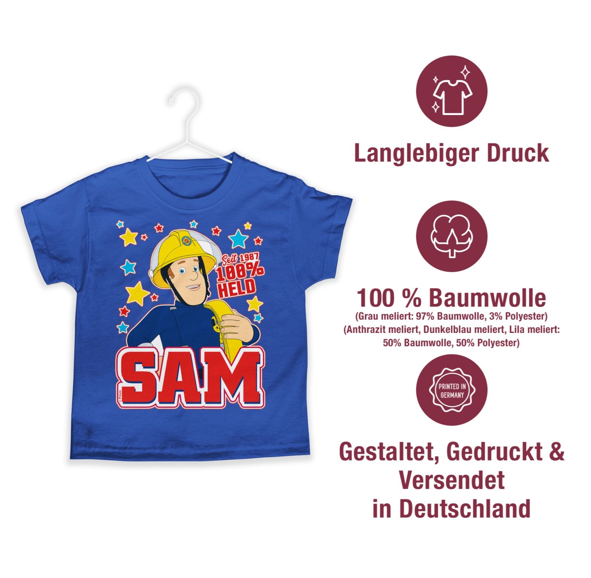 Shirtracer T-Shirt Seit Jungen - Royalblau 100% 1987 Held Sam Feuerwehrmann - 02 Sam