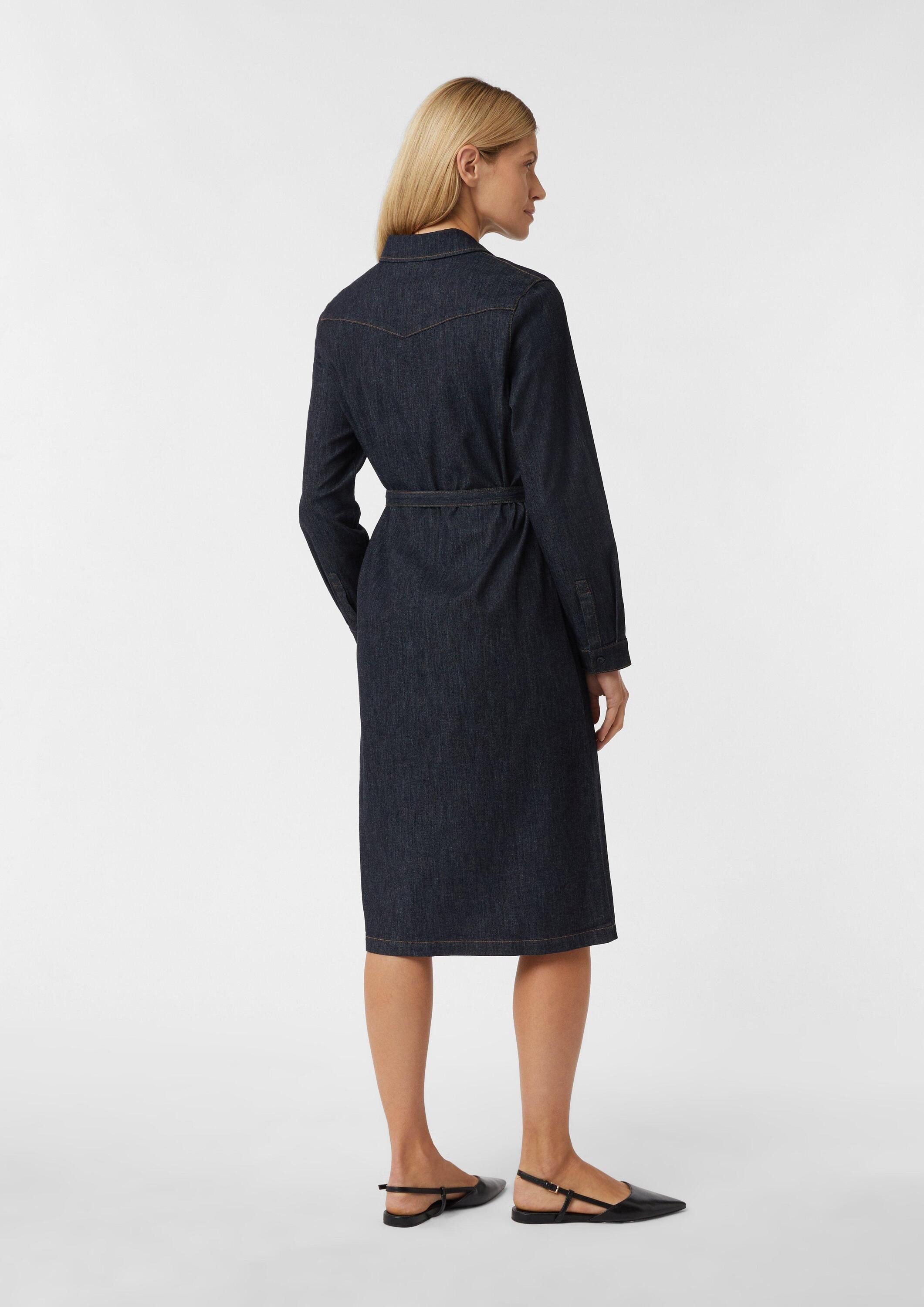comma Midikleid Kleid Leichtes Denimkleid in Midilänge mit Bindegürtel
